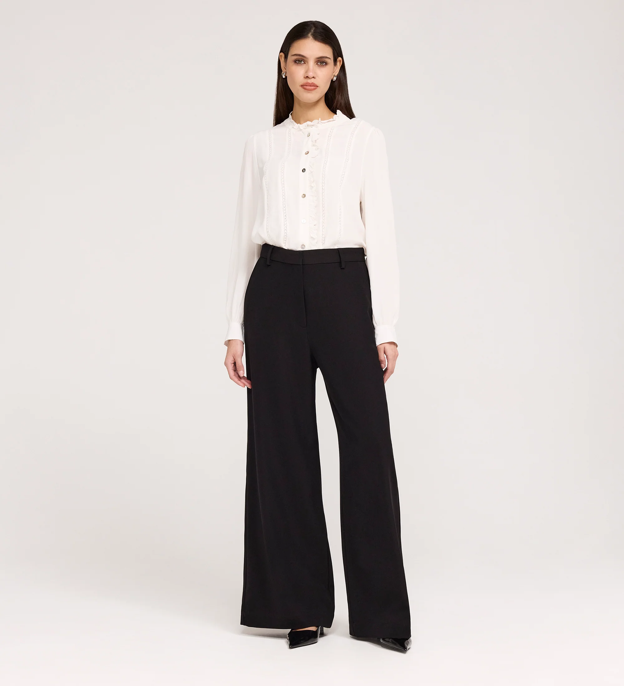 Addie Black Gaberdine Twill Wide Leg Trousers - Image 3