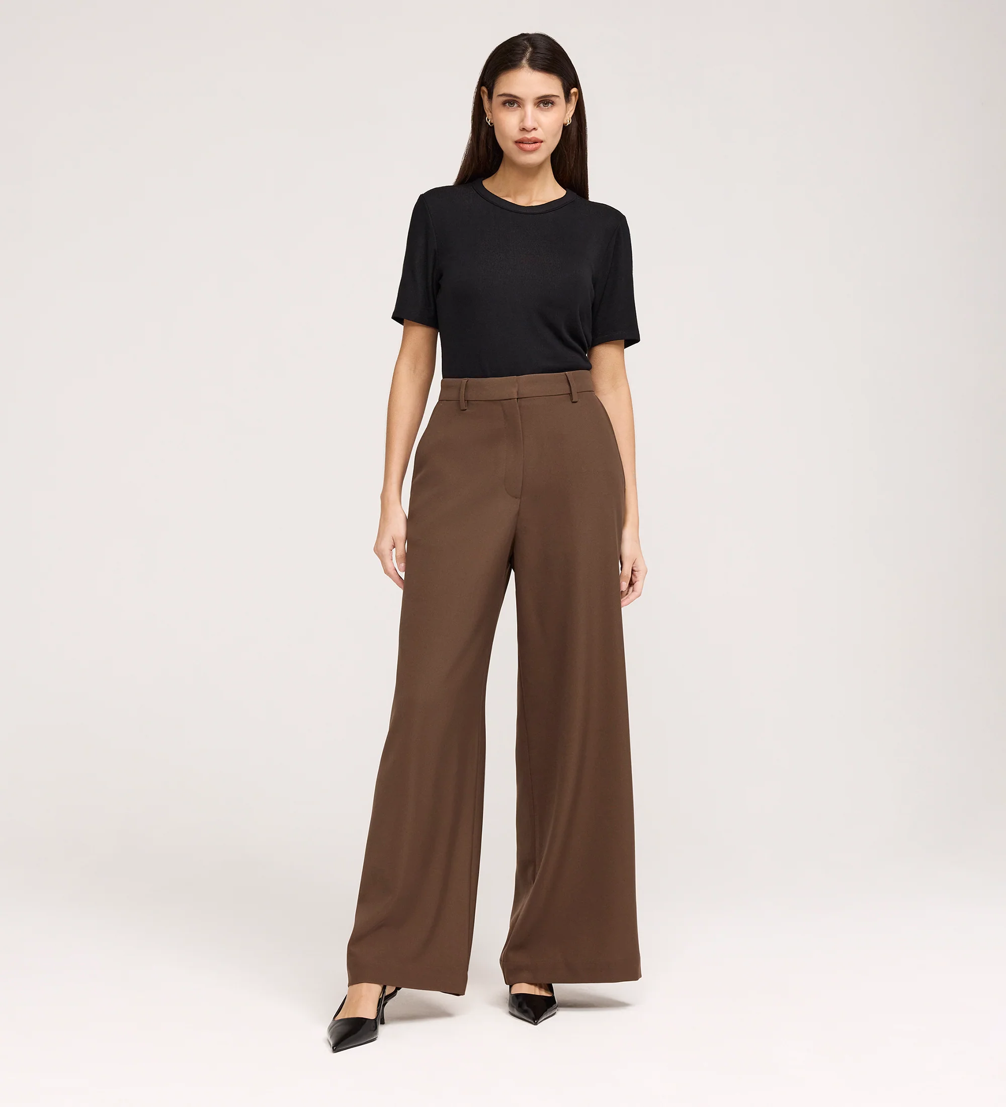 Addie Mushroom Gaberdine Twill Wide Leg Trousers