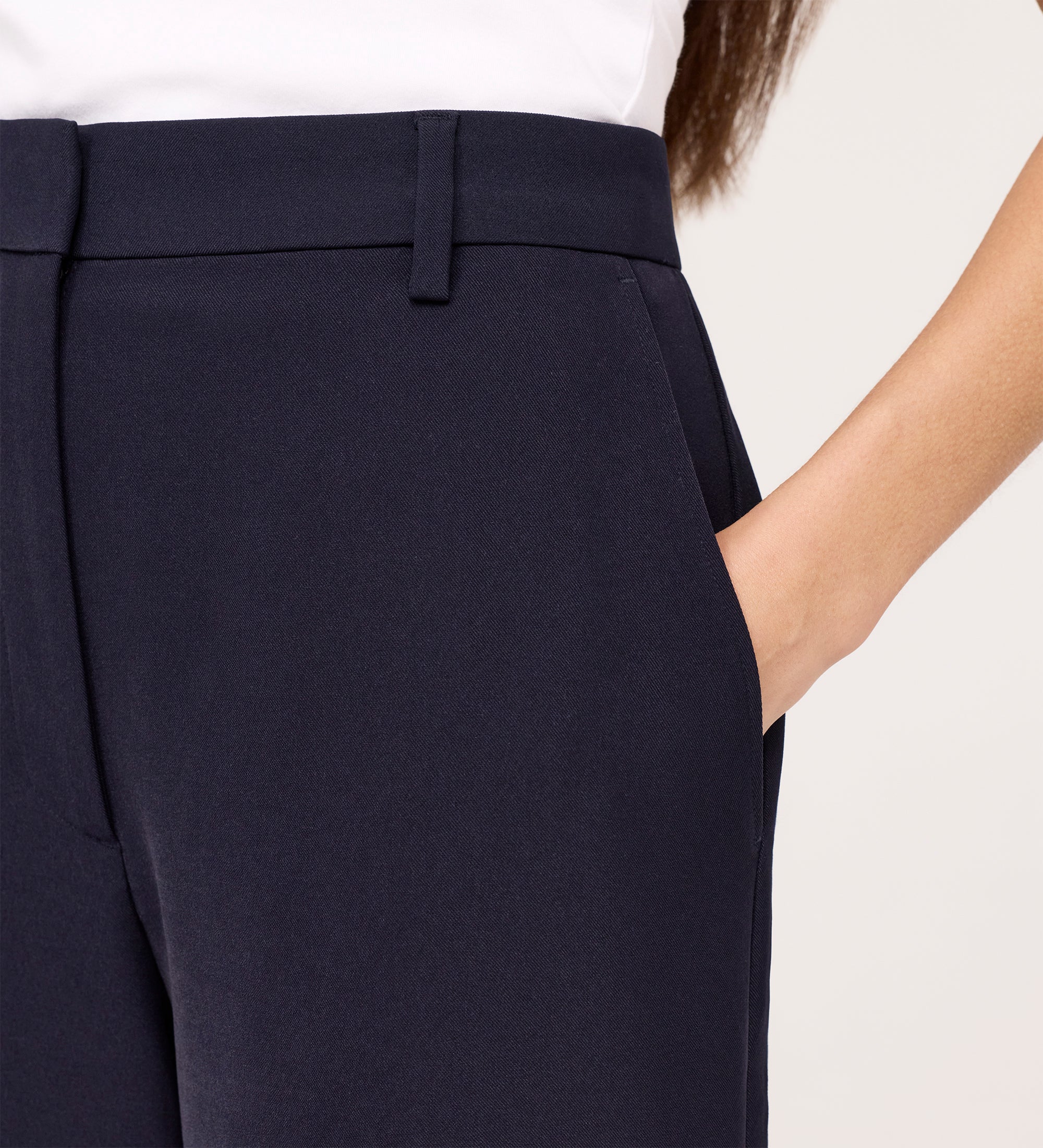 Addie Navy Gaberdine Twill Wide Leg Trousers - Image 3
