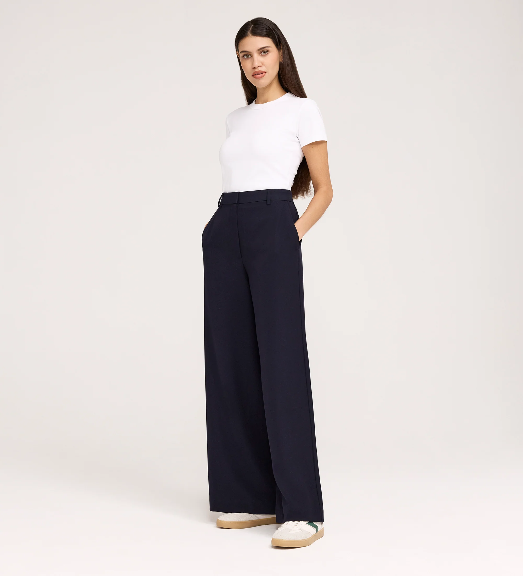 Addie Navy Gaberdine Twill Wide Leg Trousers - Image 4