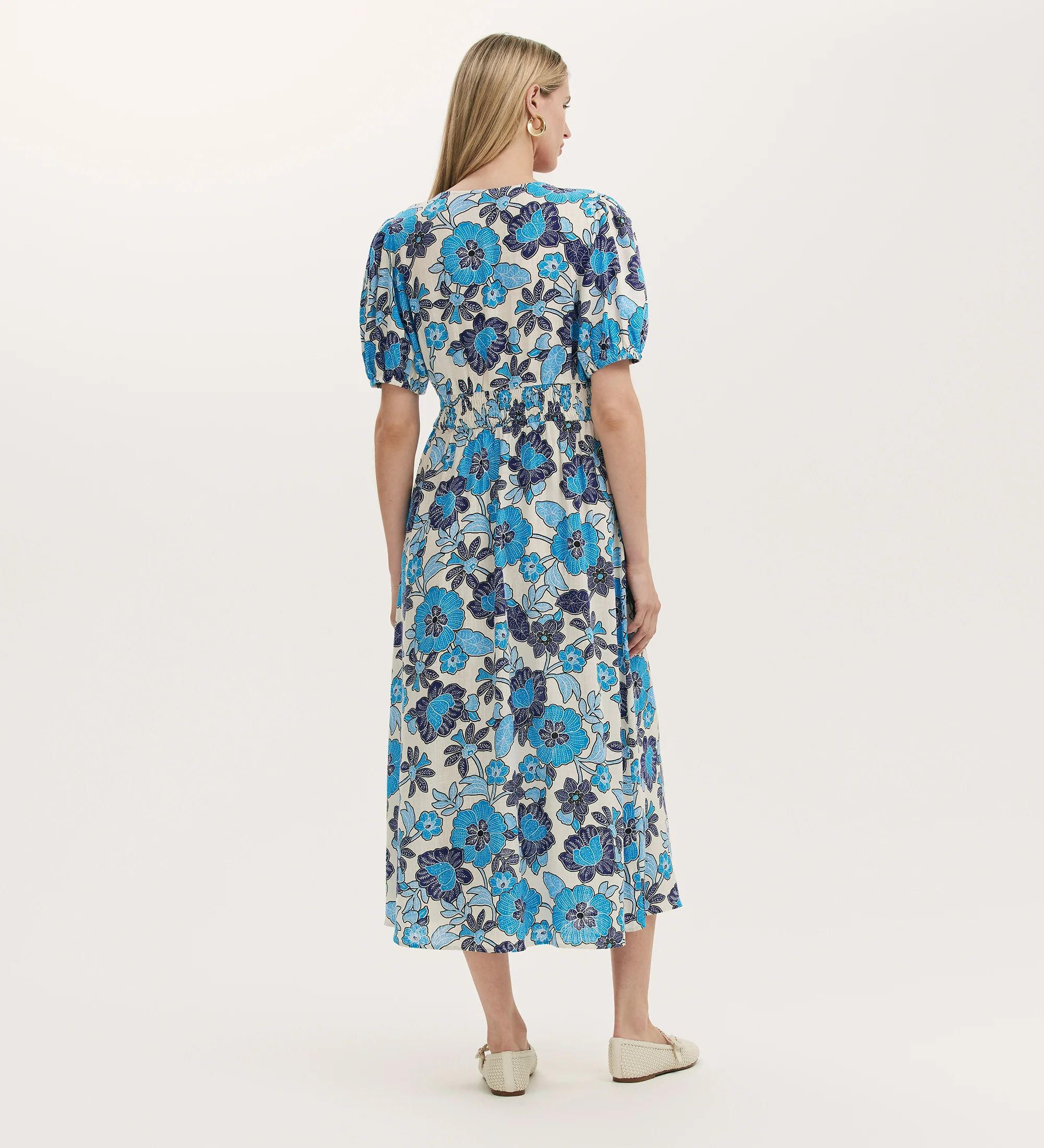 Addison Blue Flower Linen Blend Midi Dress - Image 4