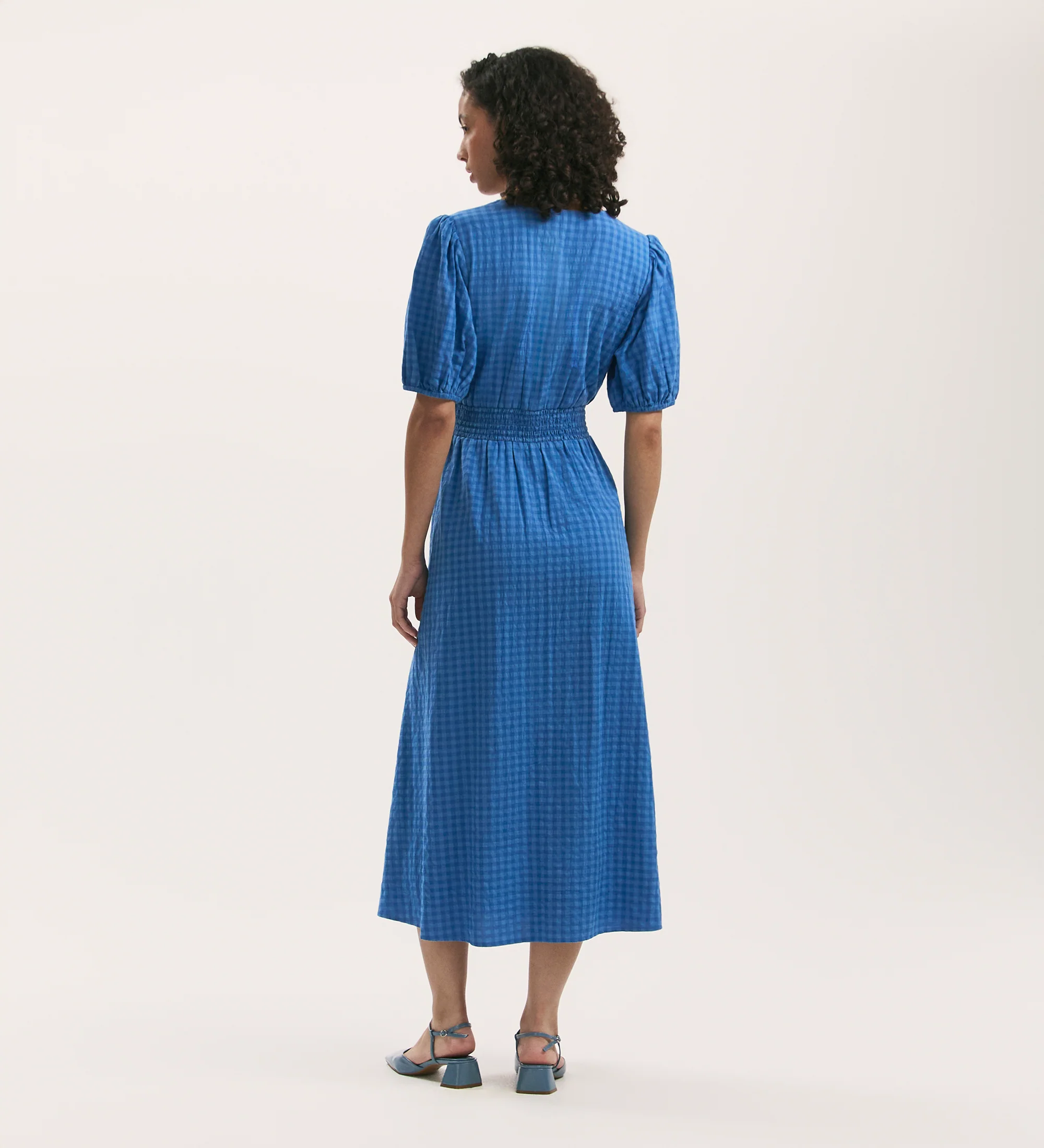 Addison Blue Gingham Seersucker Midi Dress - Image 4
