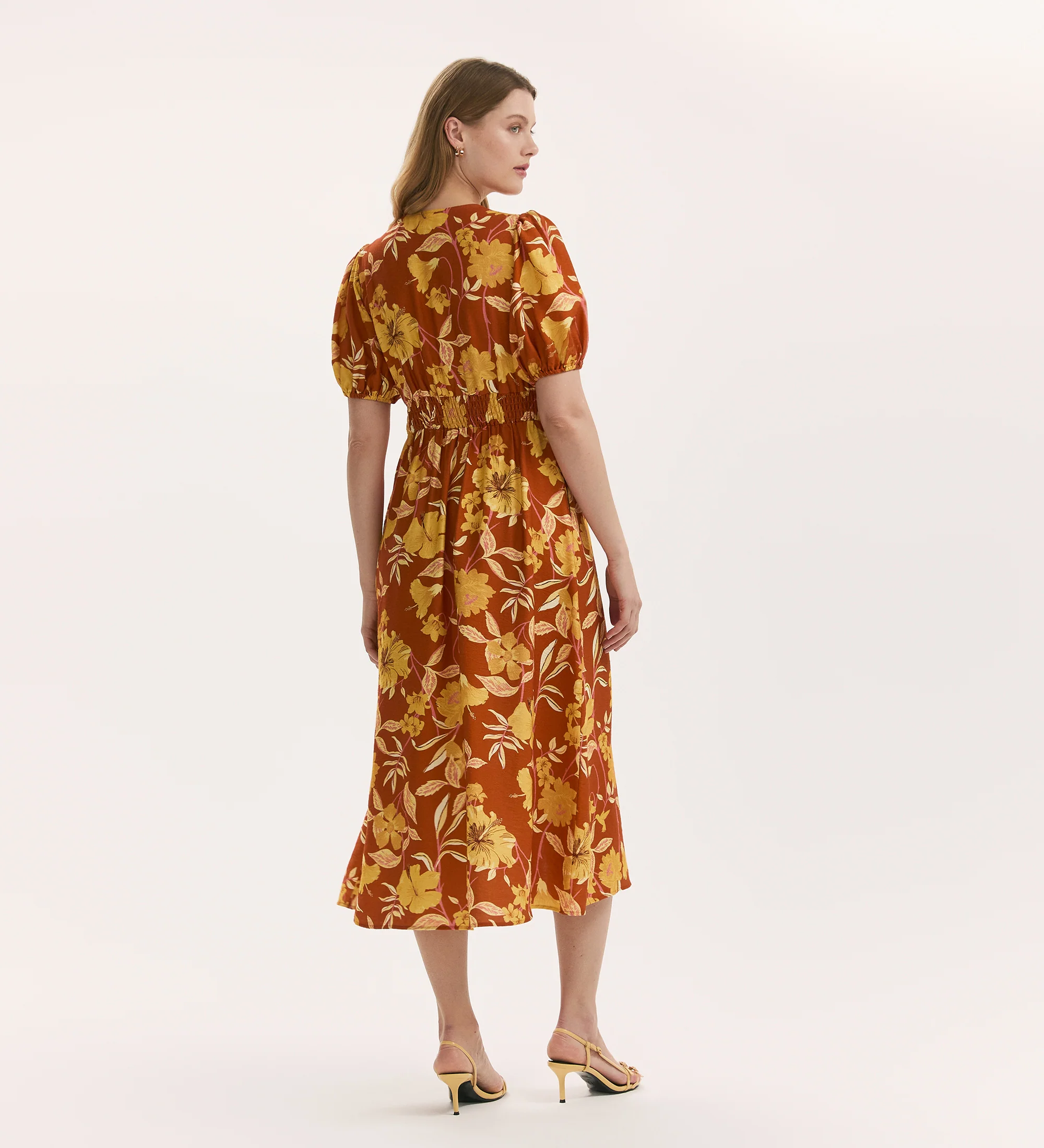 Addison Brown Floral Button Through Midi Dress - Image 4