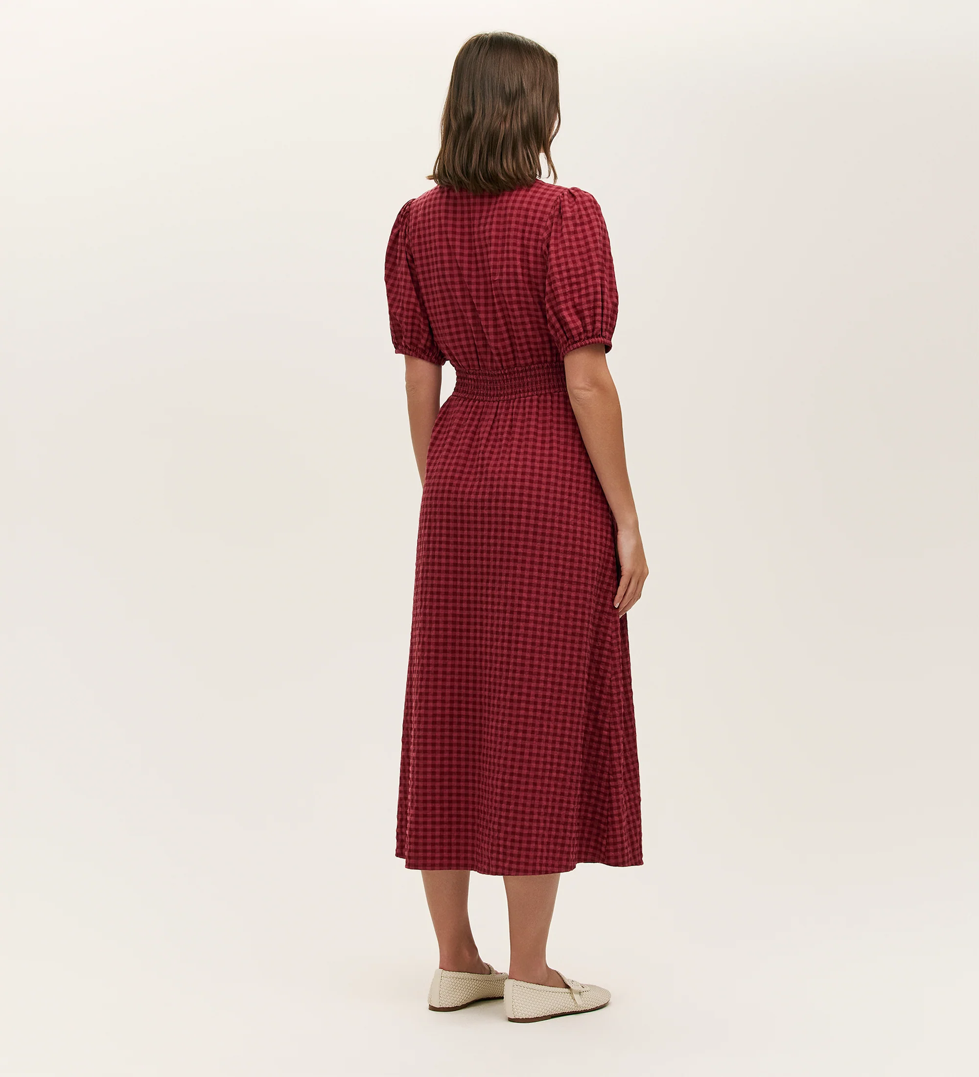 Addison Burgundy Seersucker Midi Tea Dress - Image 4