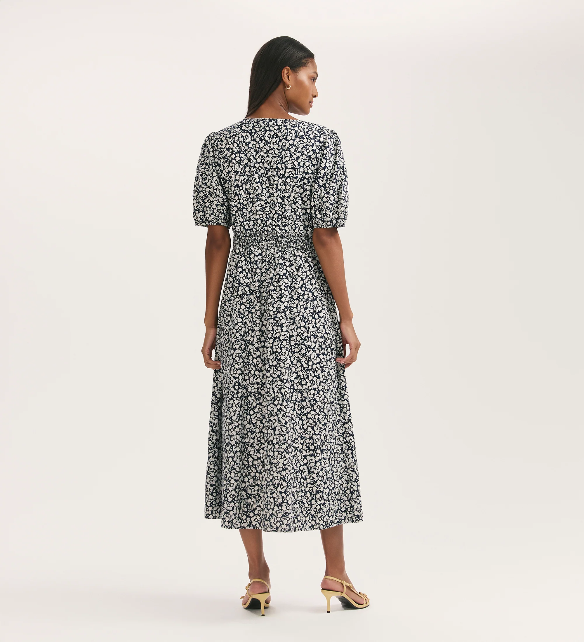 Addison Navy Flower Cotton Button Through Midi Dress - Image 4