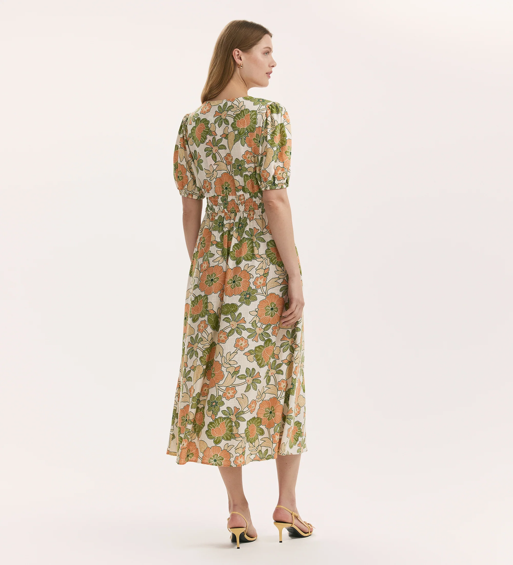 Addison Olive Flower Linen Blend Midi Dress - Image 4