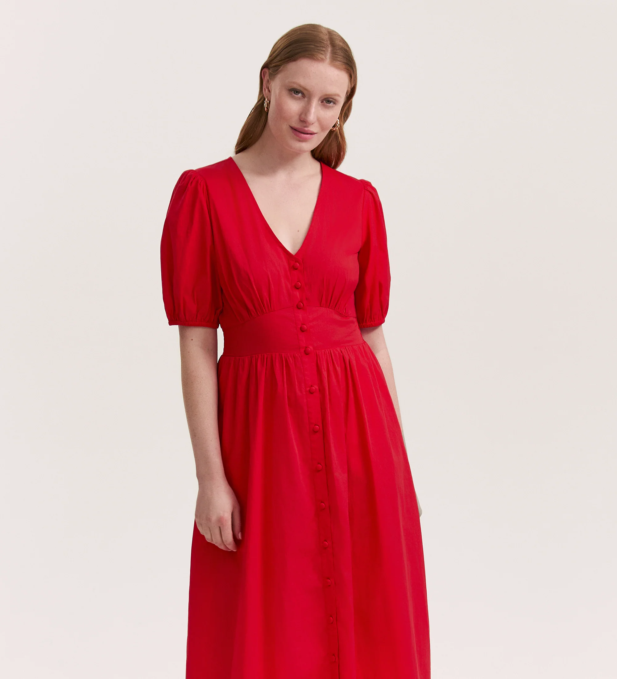 Addison Red Cotton Midi Tea Dress - Image 2