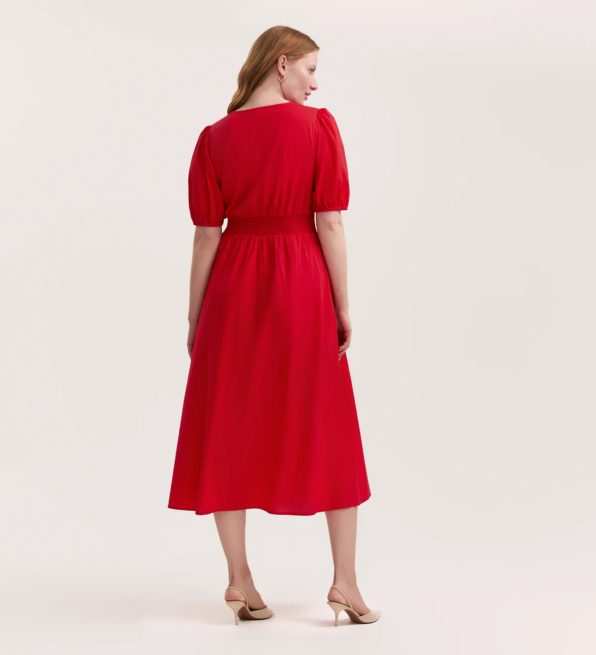 Addison Red Cotton Midi Tea Dress - Image 4