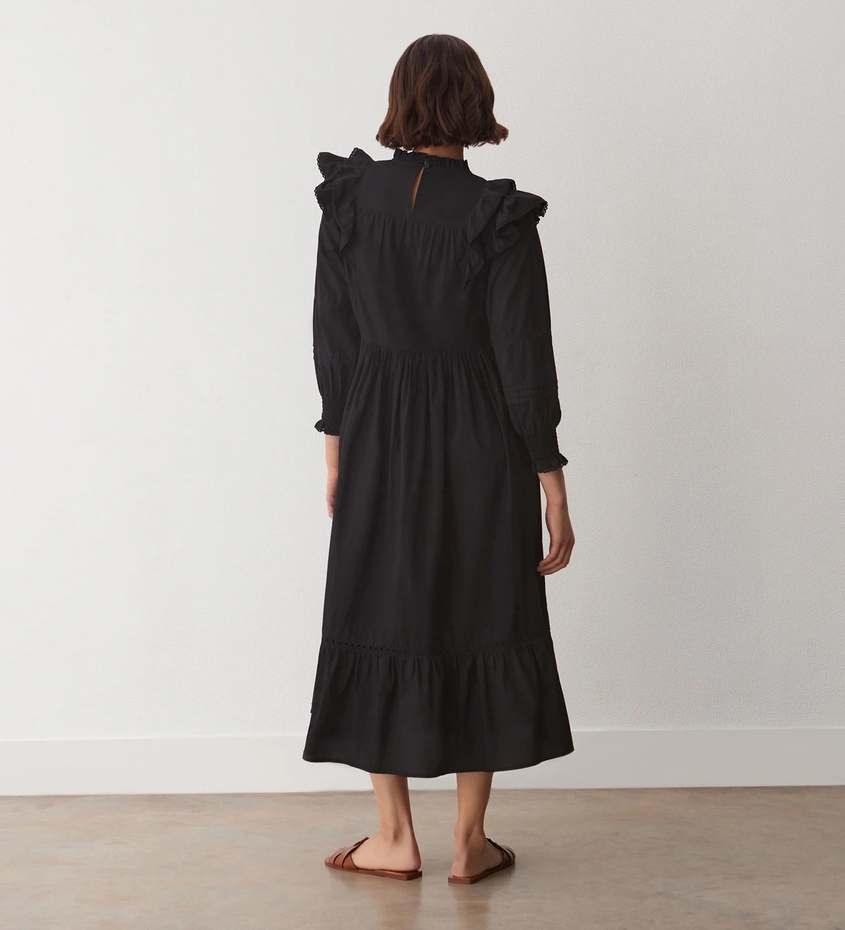 Adela Black Cotton Midi Dress - Image 4