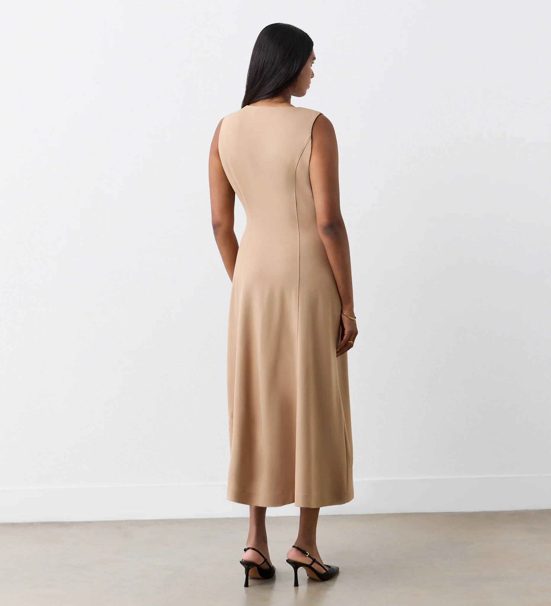 Adele Camel Ponte Jersey Midi Dress - Image 4
