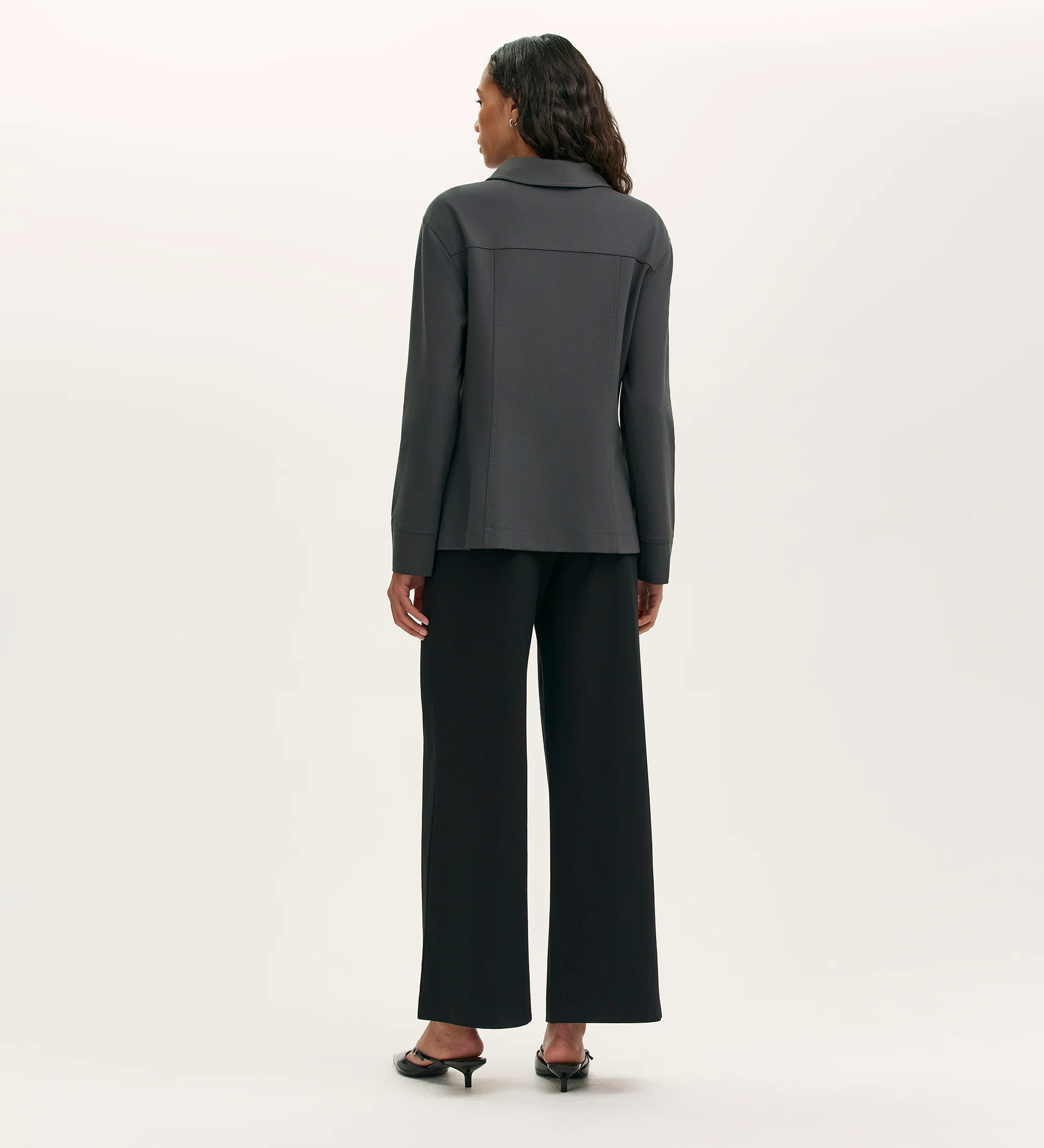 Agness Charcoal Ponte Jersey Button Down Jacket - Image 4