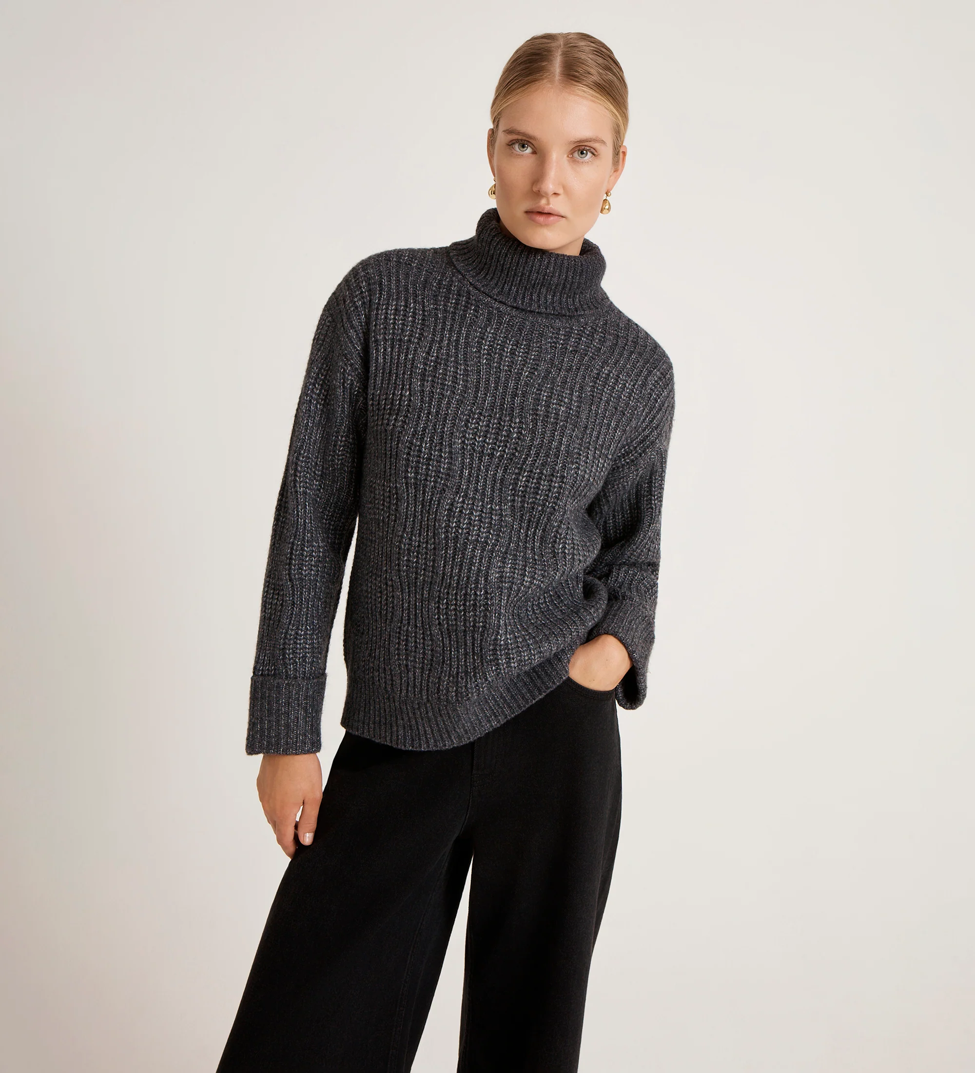 Albie Charcoal Roll Neck Jumper - Image 3
