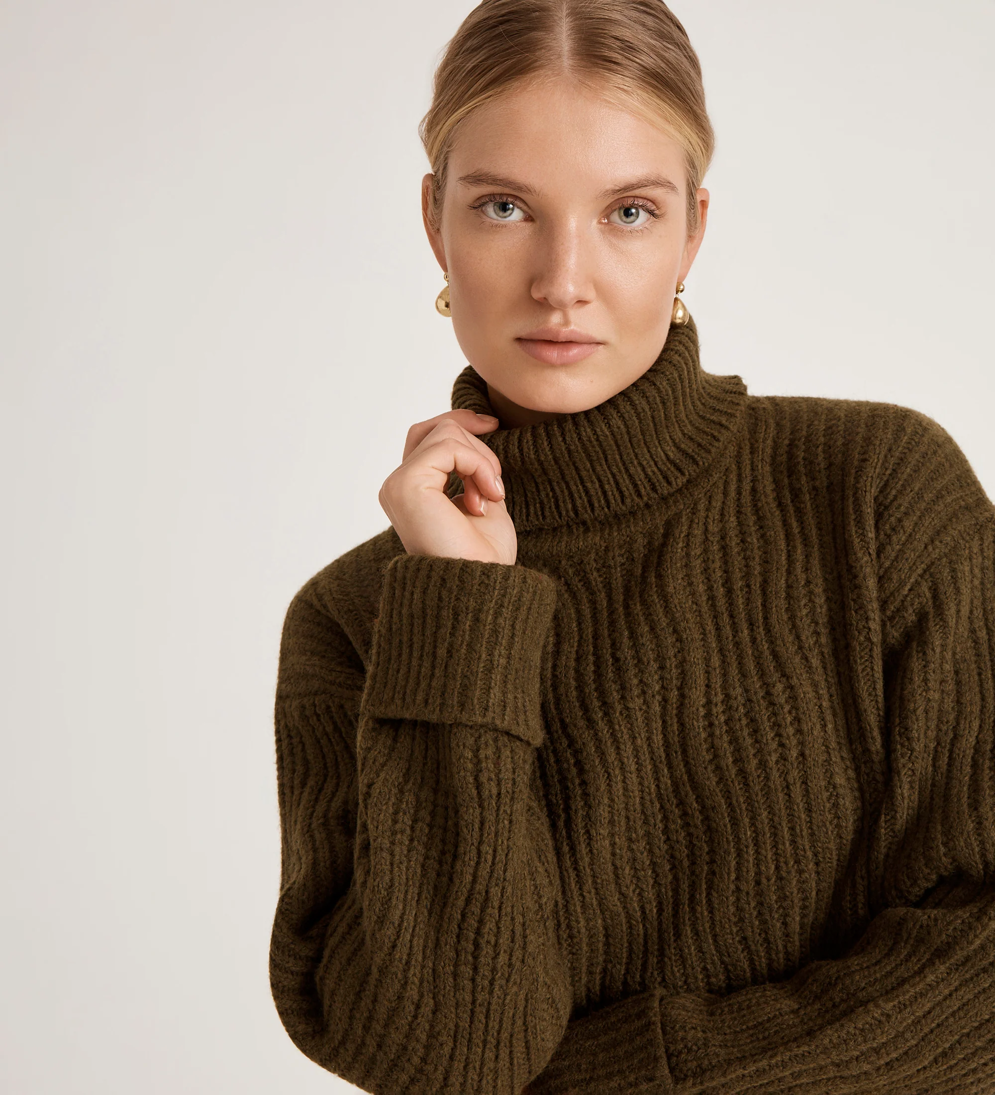Albie Khaki Roll Neck Jumper