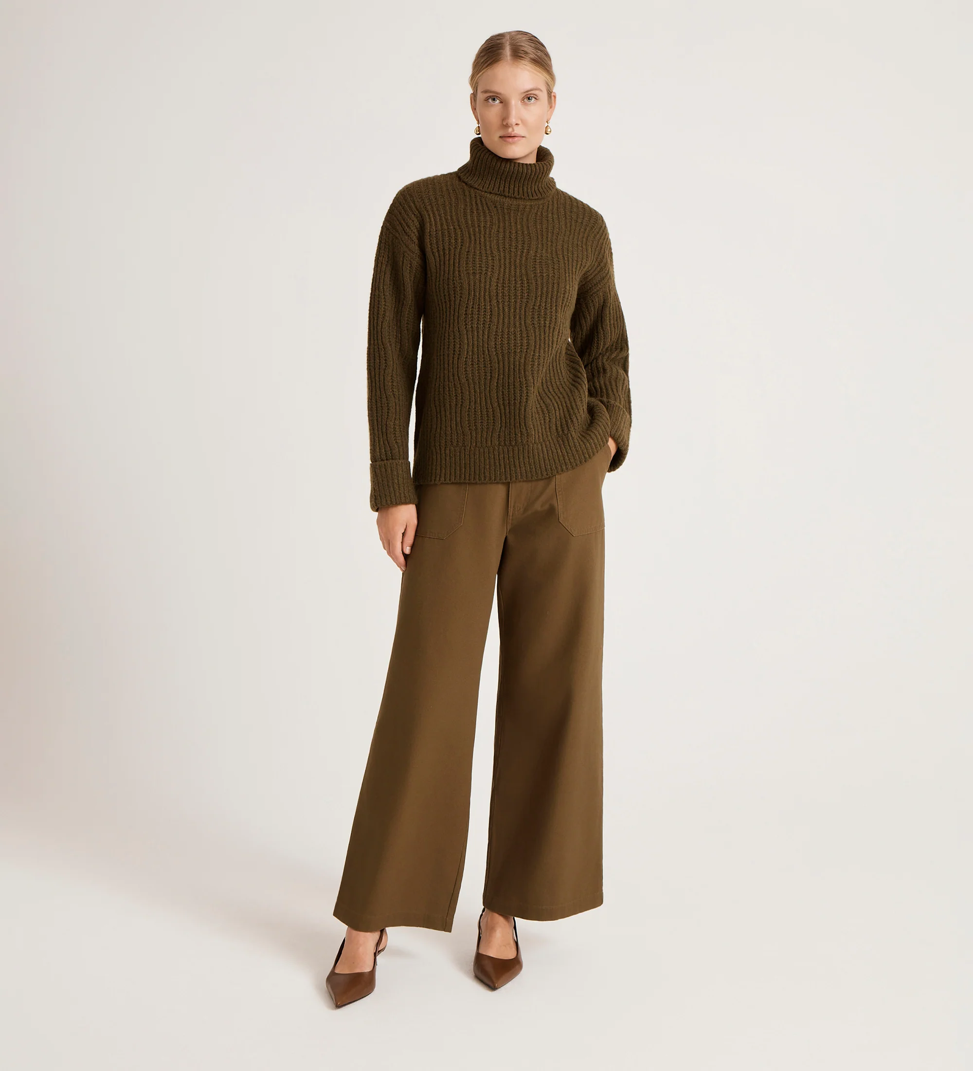 Albie Khaki Roll Neck Jumper - Image 2