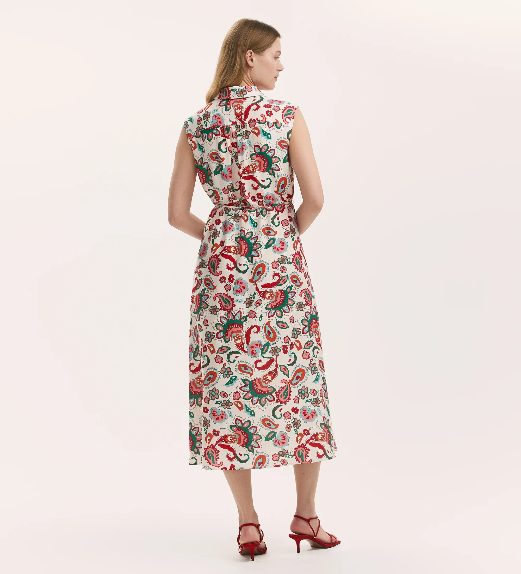 Alida Ivory Paisley Sleeveless Midi Dress - Image 4