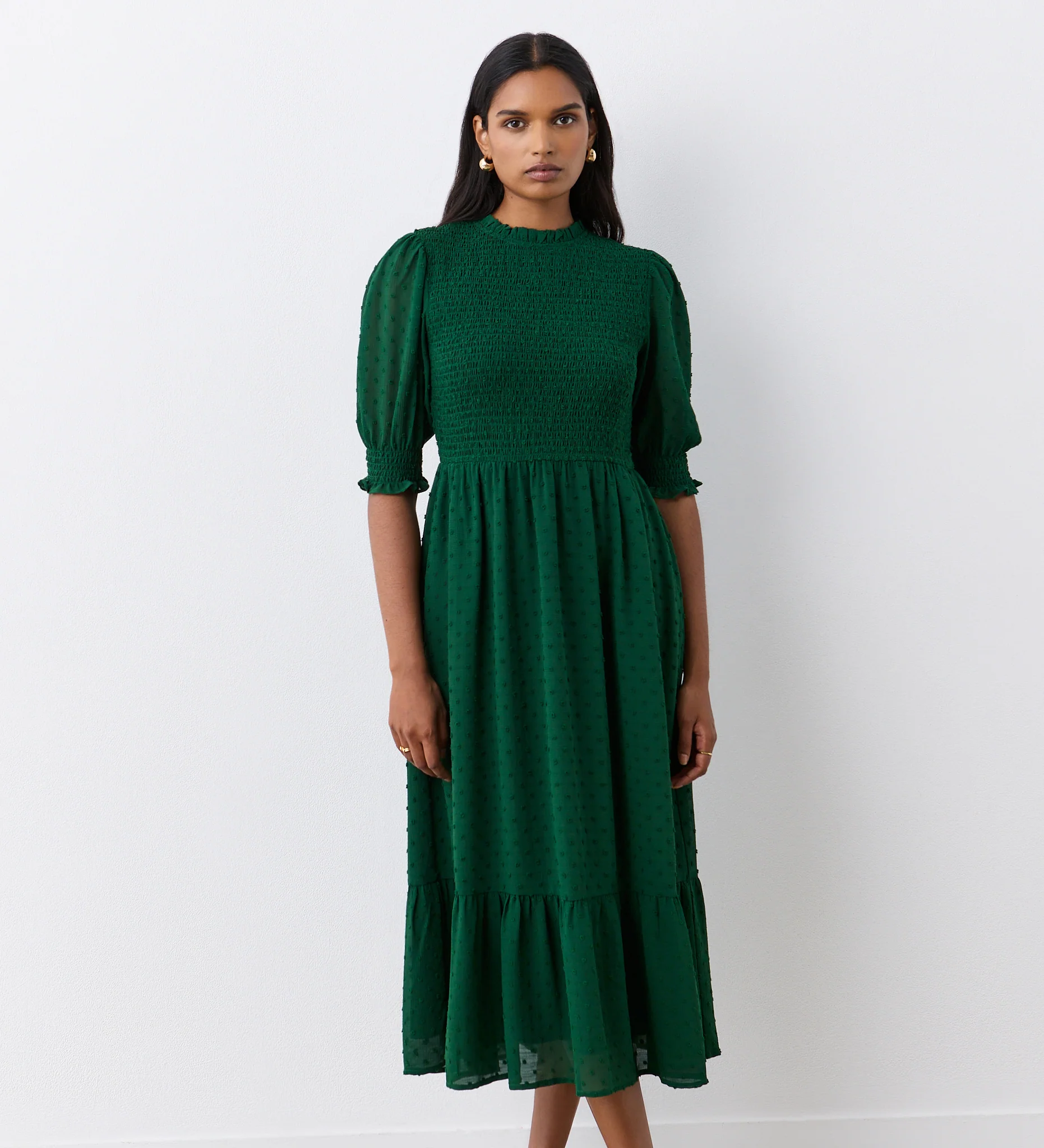 Amelia Dark Green Georgette Midi Dress - Image 2