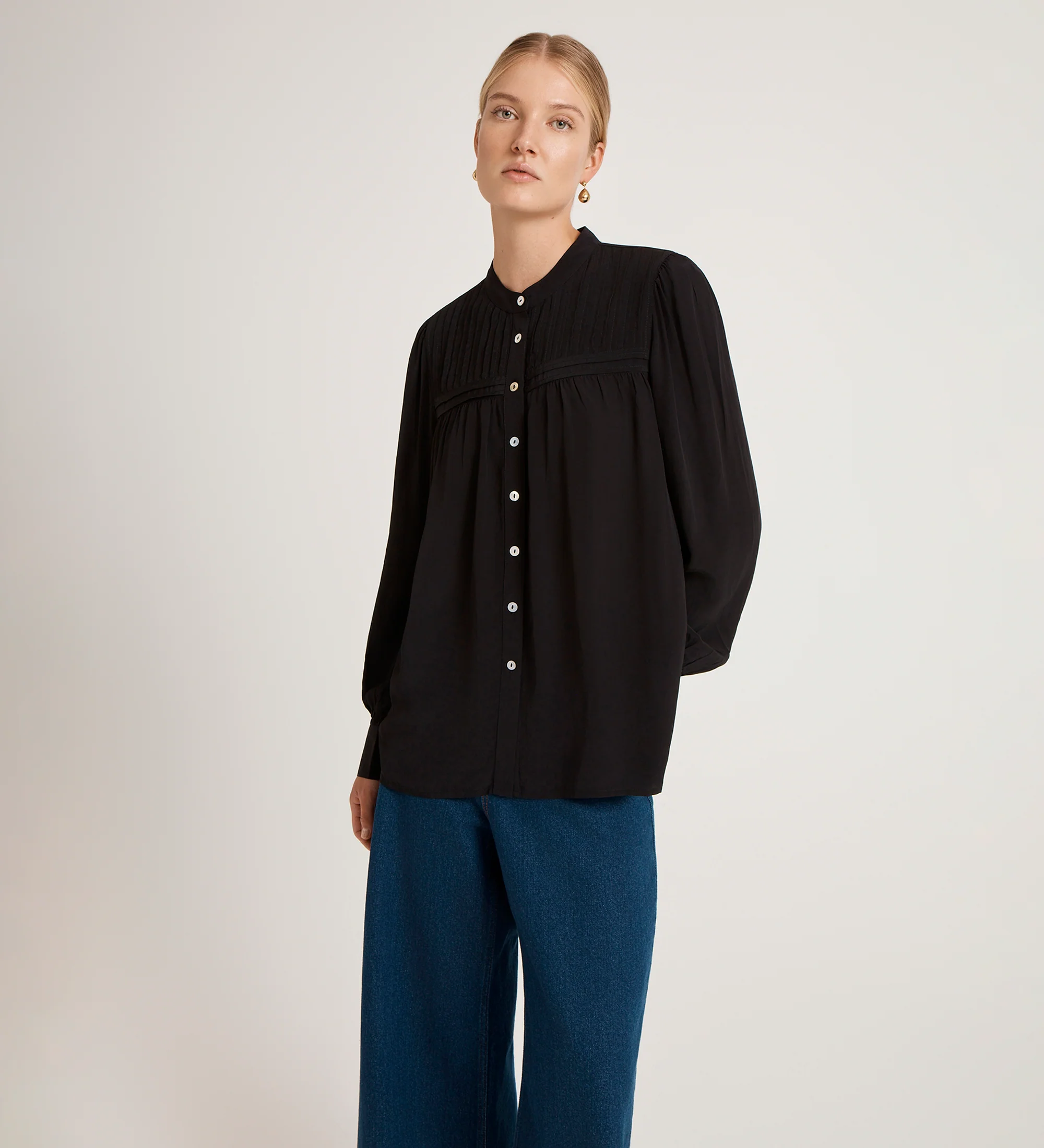 Andrea Black Crepe Blouse - Image 3