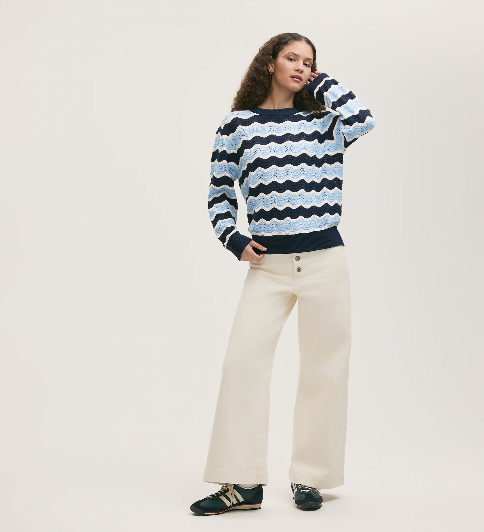 Antonia Blue Stripe Crochet Jumper - Image 2
