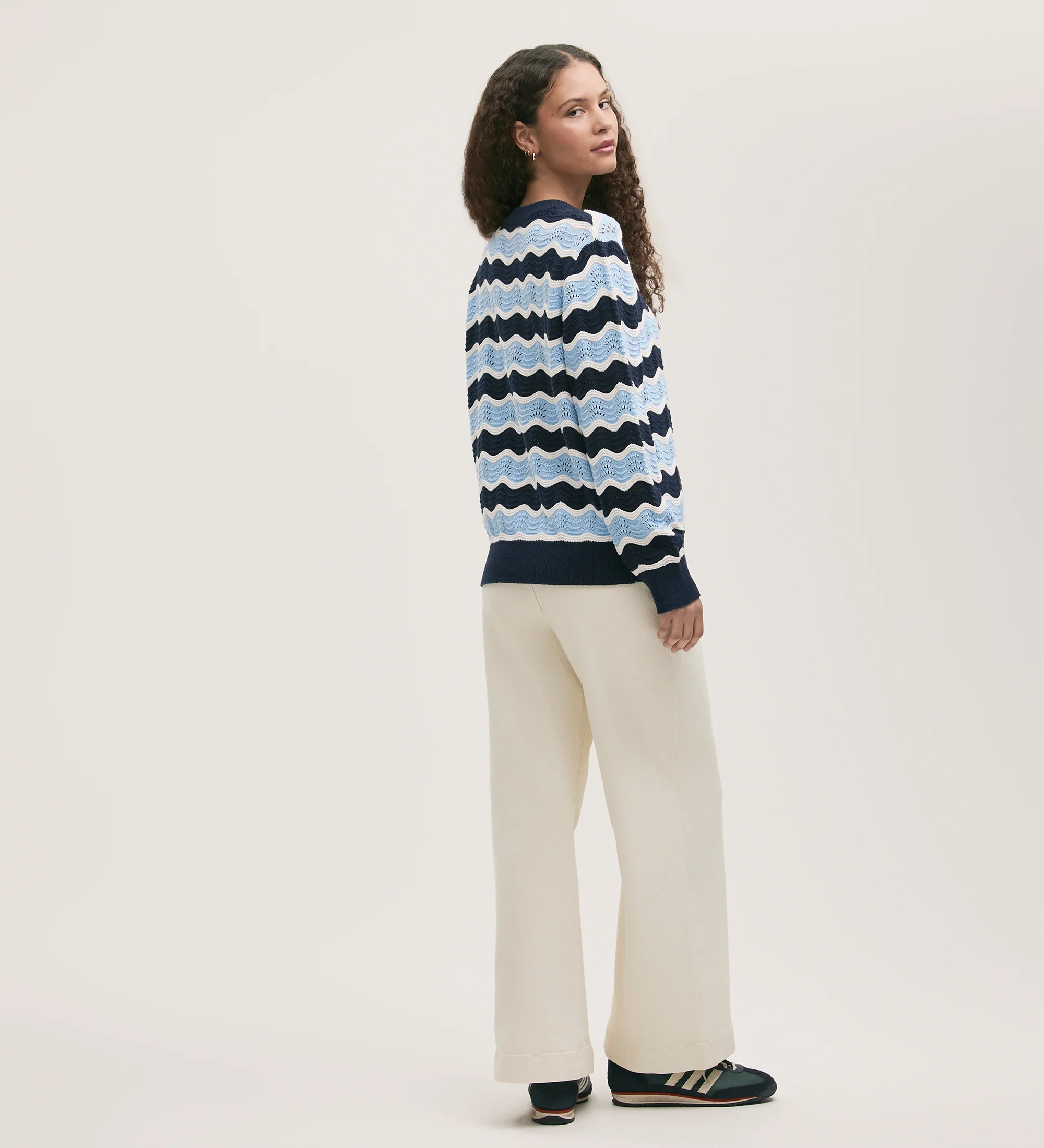 Antonia Blue Stripe Crochet Jumper - Image 4