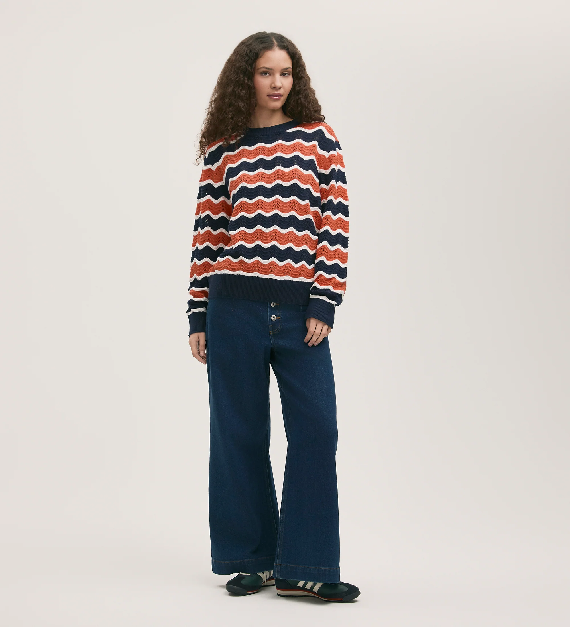 Antonia Orange Stripe Crochet Jumper - Image 2