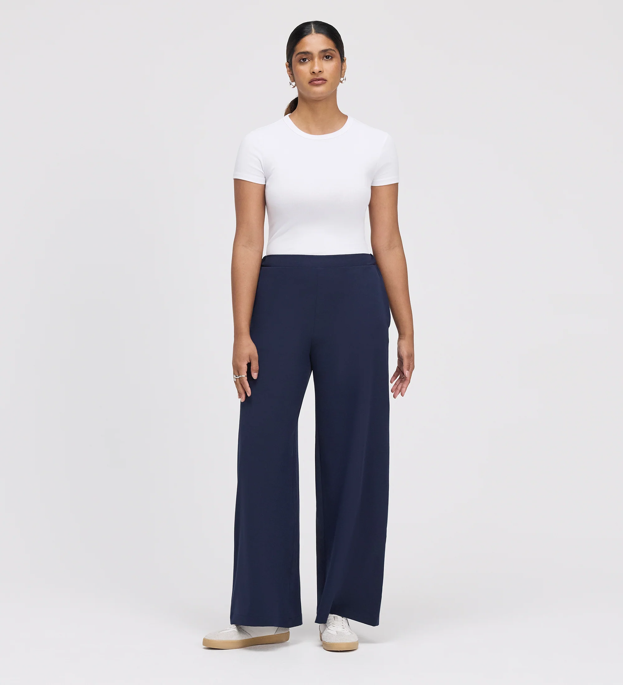 Apollo Navy Wide Leg Tailored Trousers - Image 4