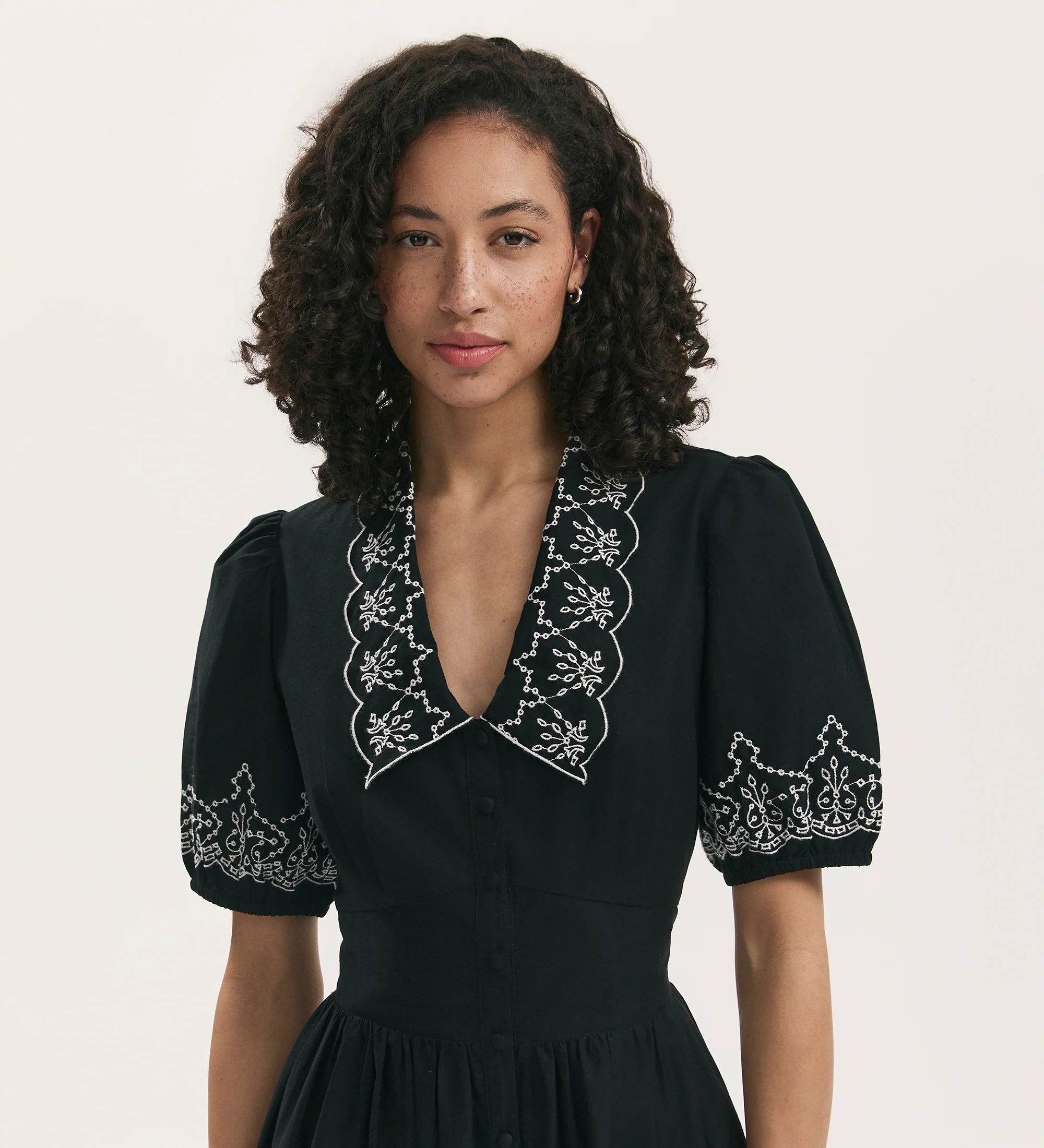 Arianna Black Embroidered Cotton Midi Dress - Image 3