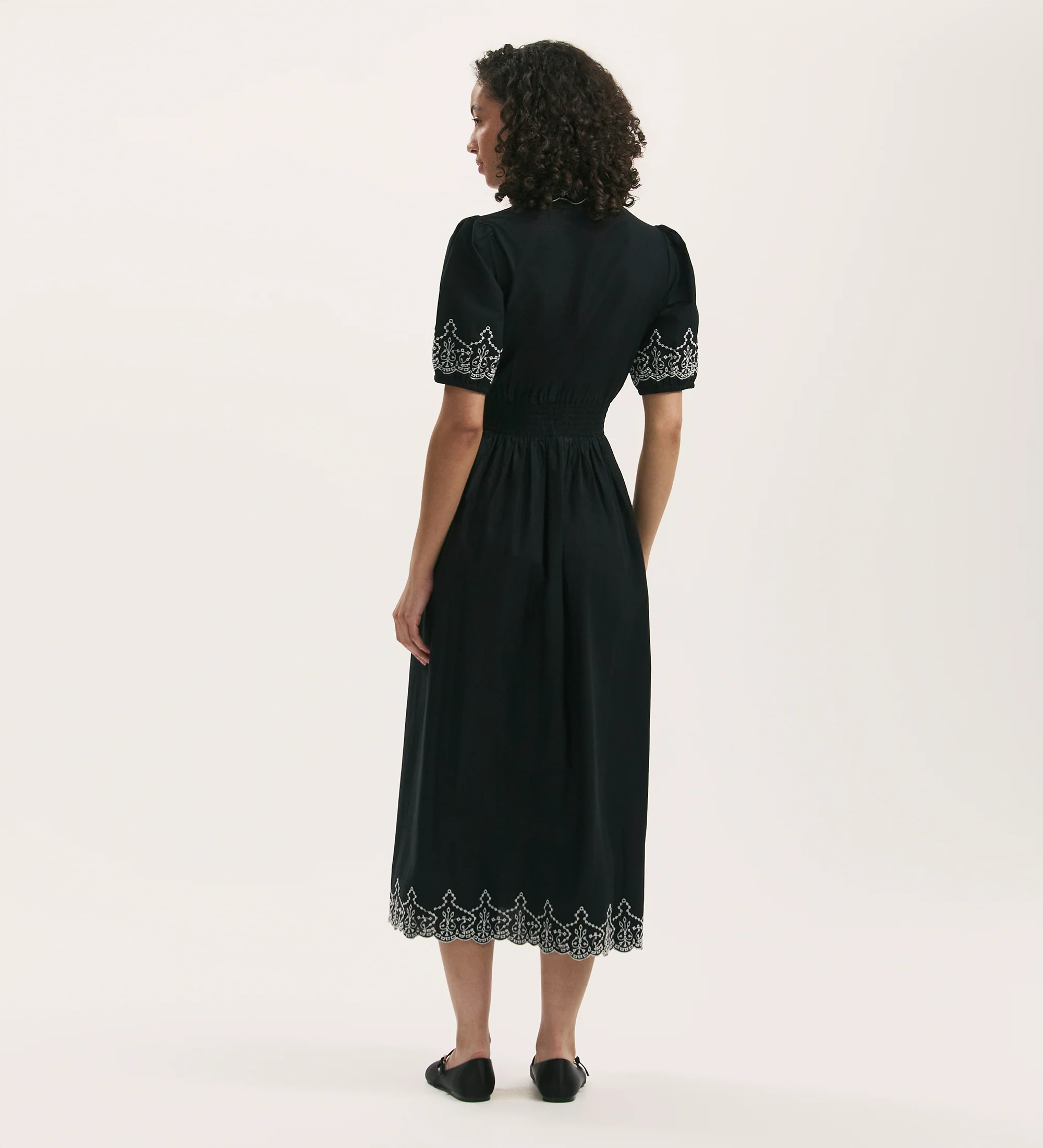 Arianna Black Embroidered Cotton Midi Dress - Image 4