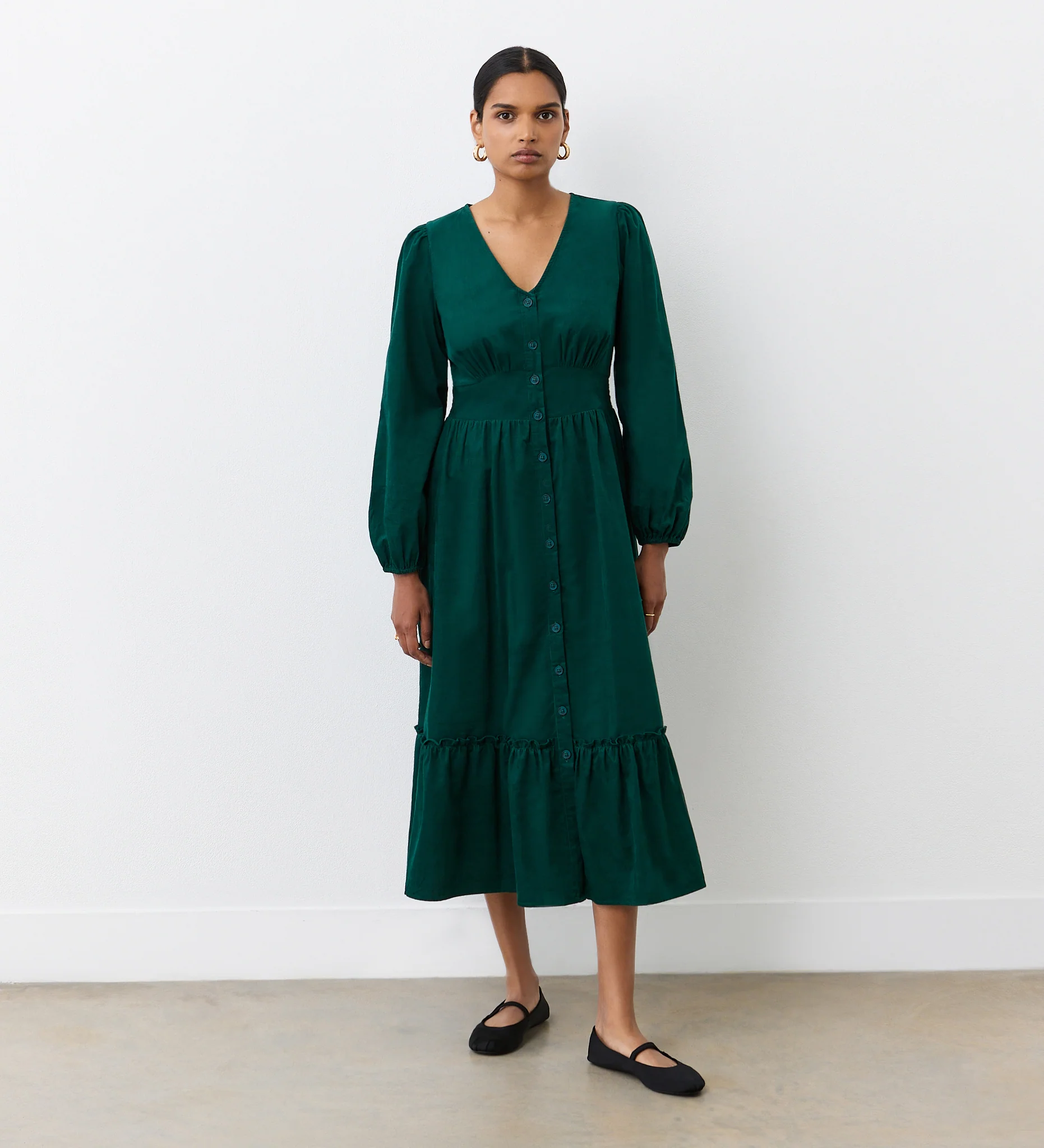 Arizona Bottle Green Corduroy Midi Dress - Image 3