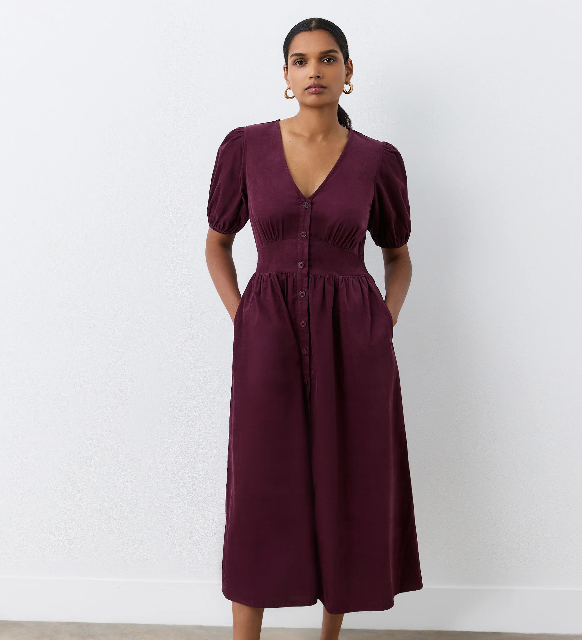 Arlow Burgundy Corduroy Midi Dress - Image 3