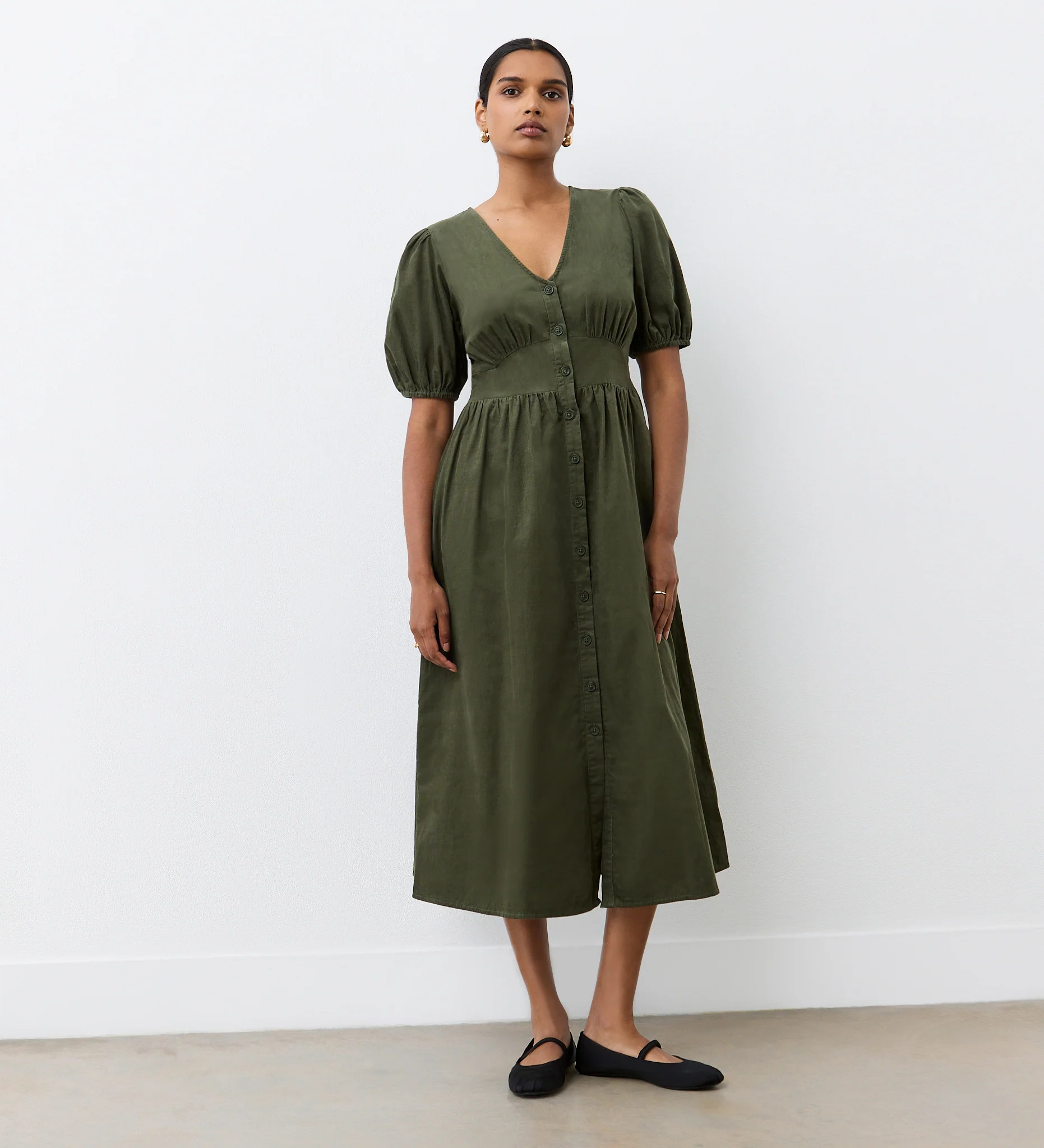 Arlow Khaki Corduroy Midi Dress - Image 3