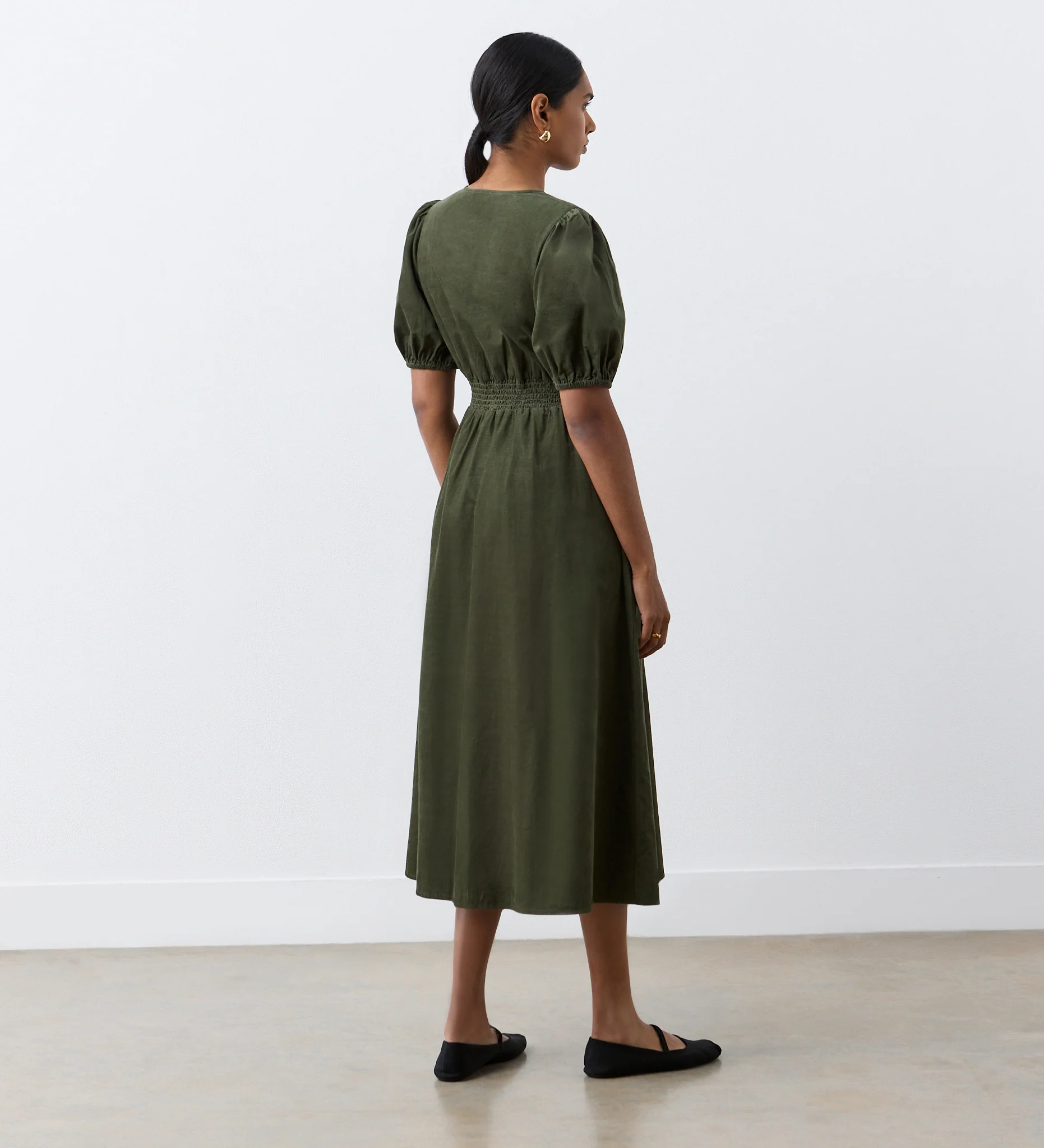 Arlow Khaki Corduroy Midi Dress - Image 4