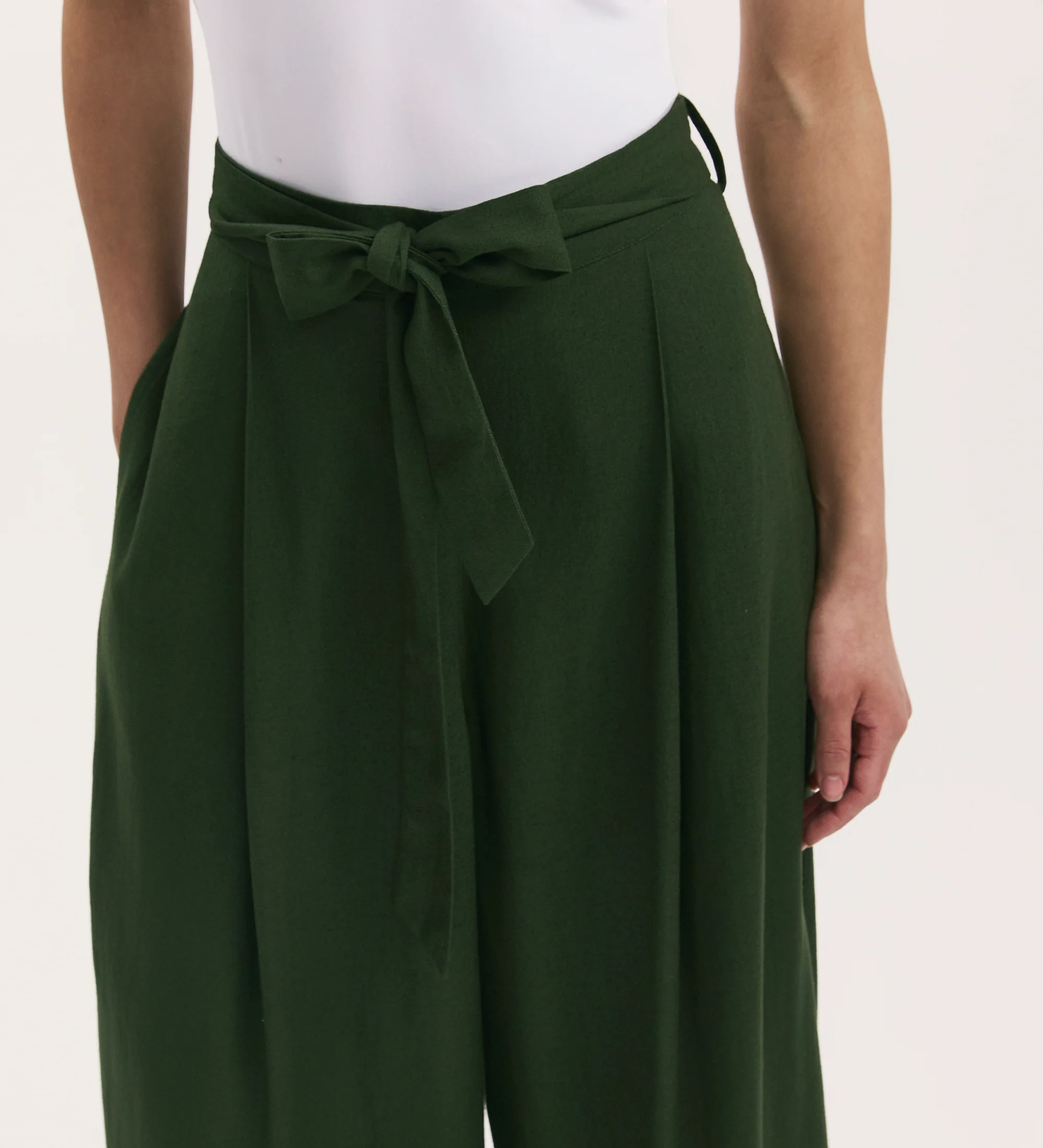 Athena Dark Khaki Linen Blend Wide Leg Trousers - Image 3