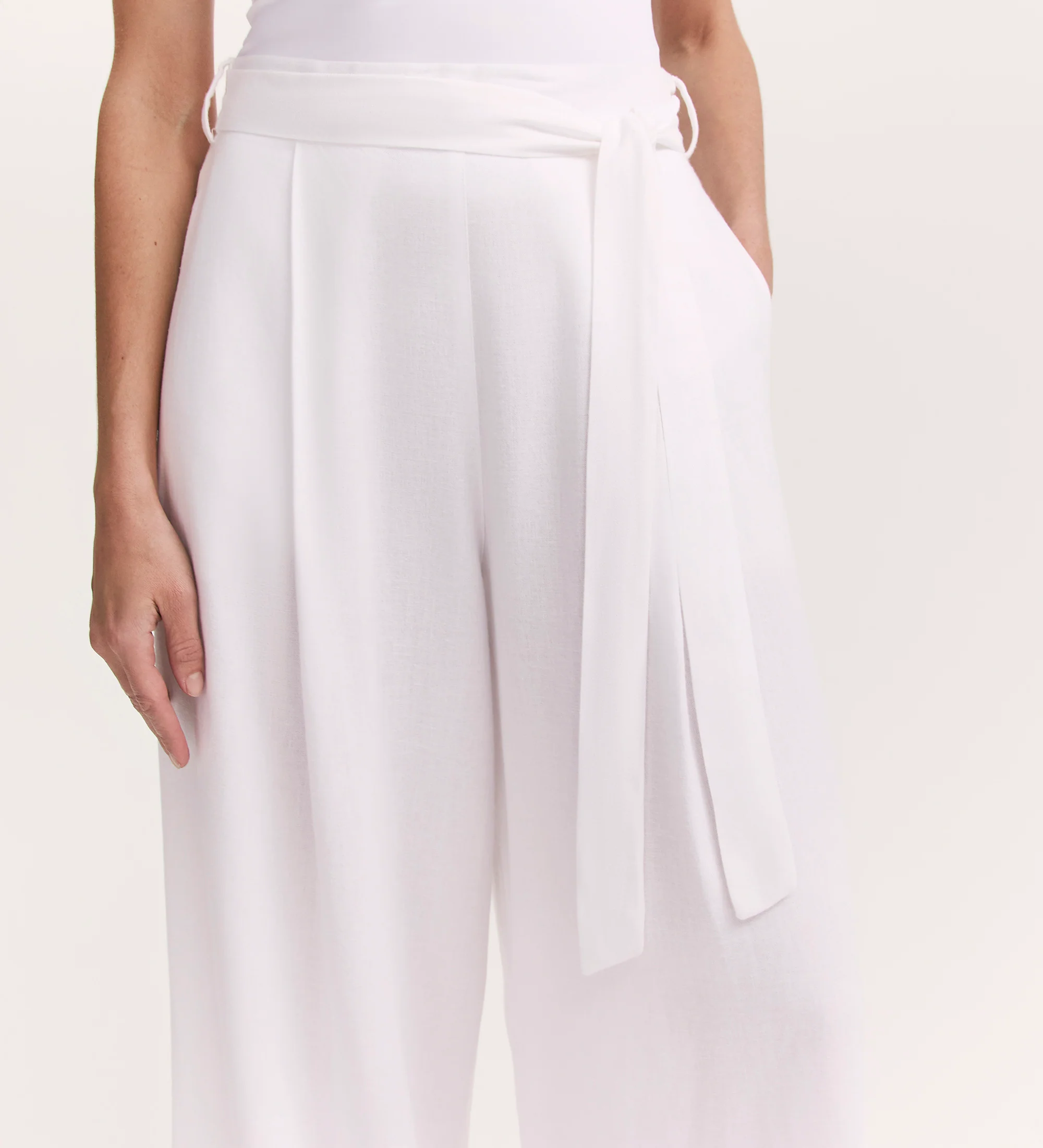Athena White Linen Blend Wide Leg Trousers - Image 3