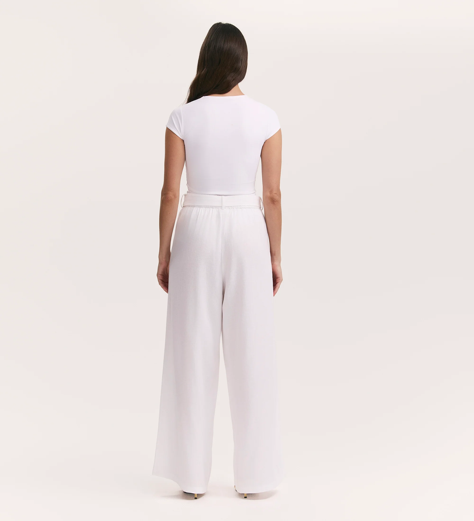 Athena White Linen Blend Wide Leg Trousers - Image 4