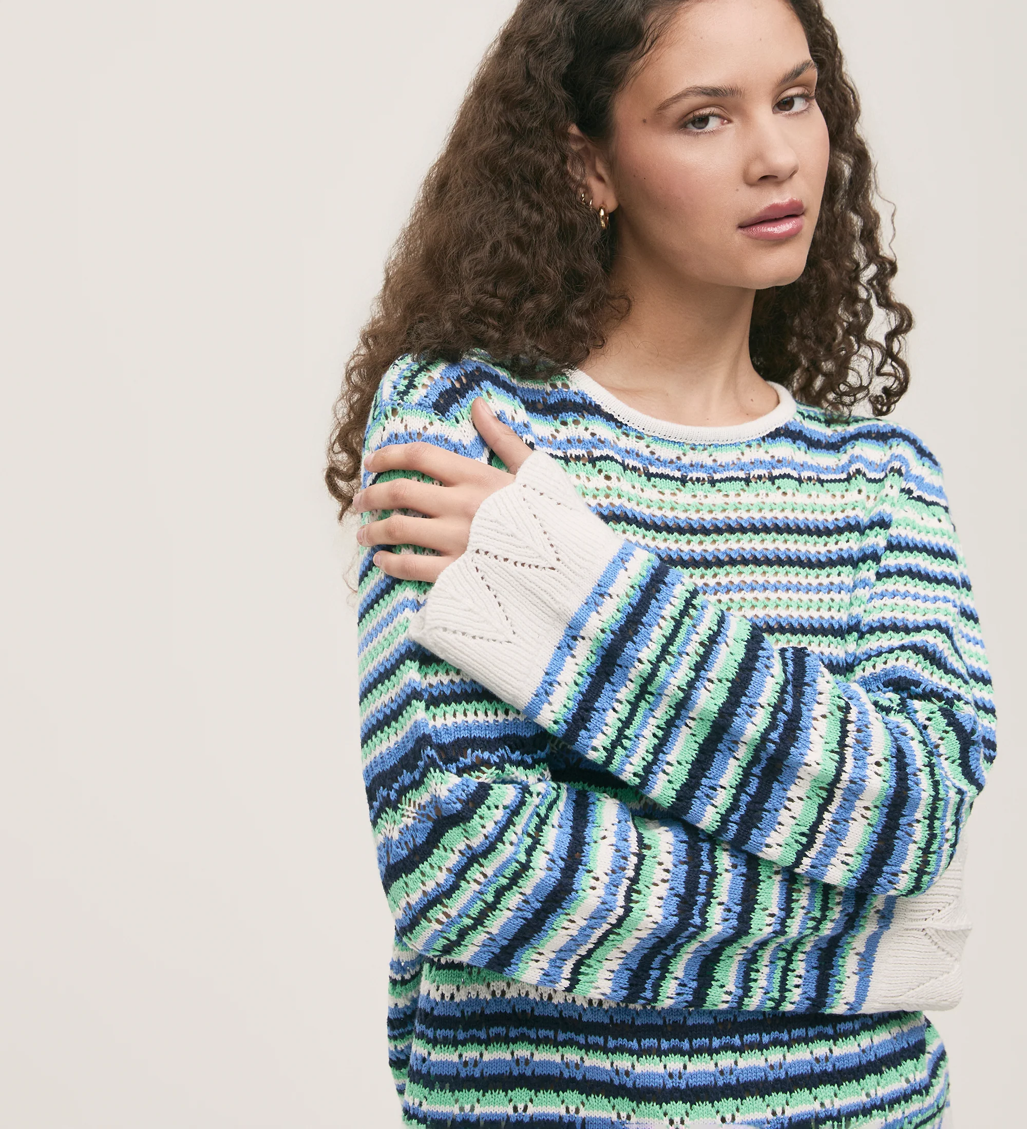 Audrenia Blue Stripe Crochet Top - Image 3