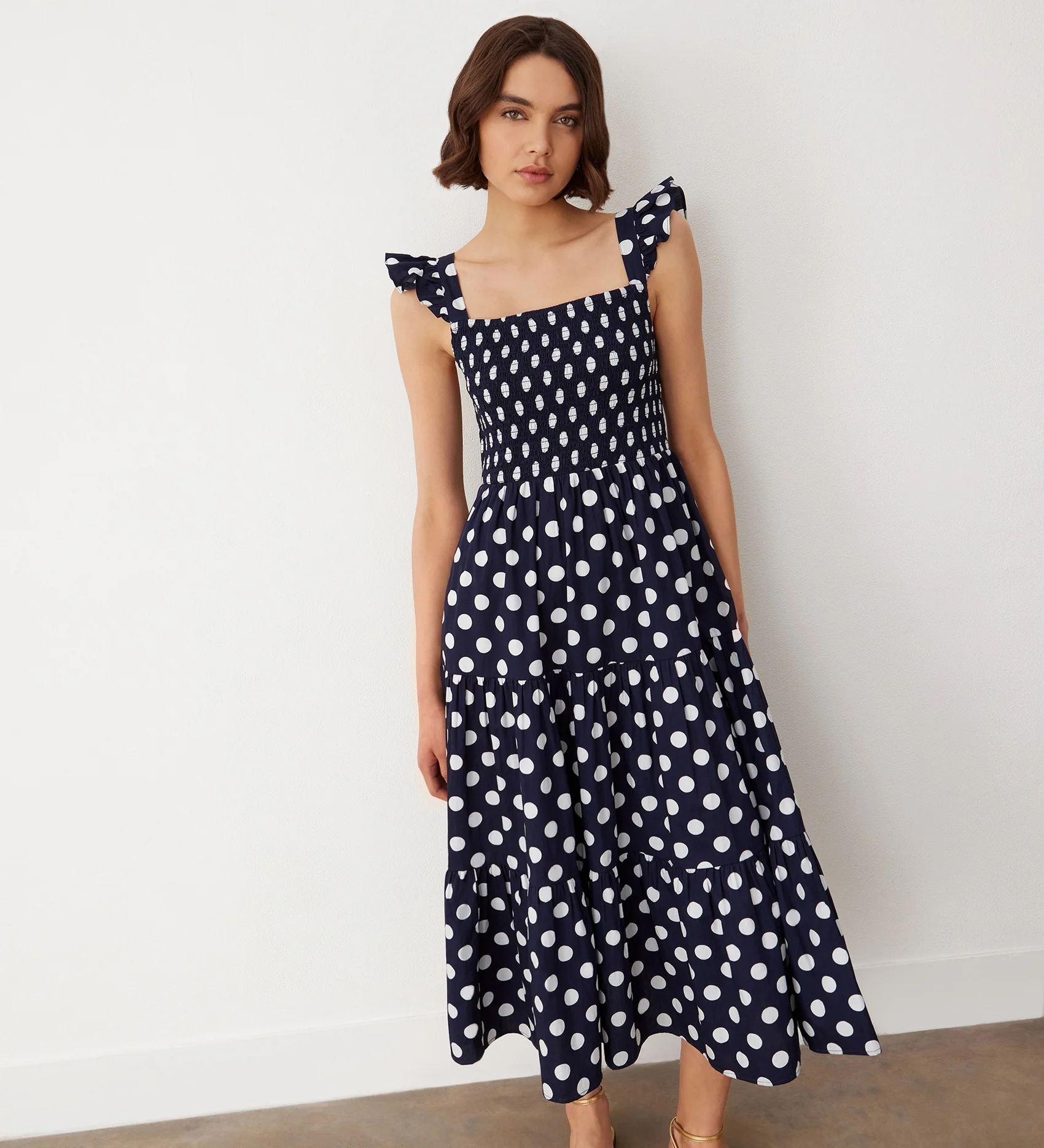 Aurena Navy Polka Dot Cotton Midi Sundress - Image 3