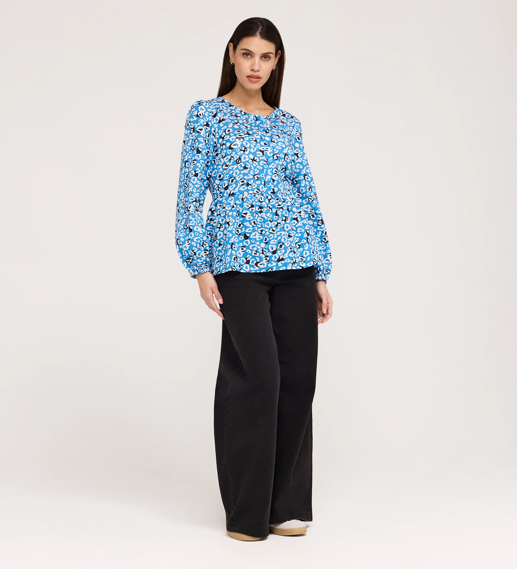 Bel Blue Leopard Cotton Blouse - Image 2