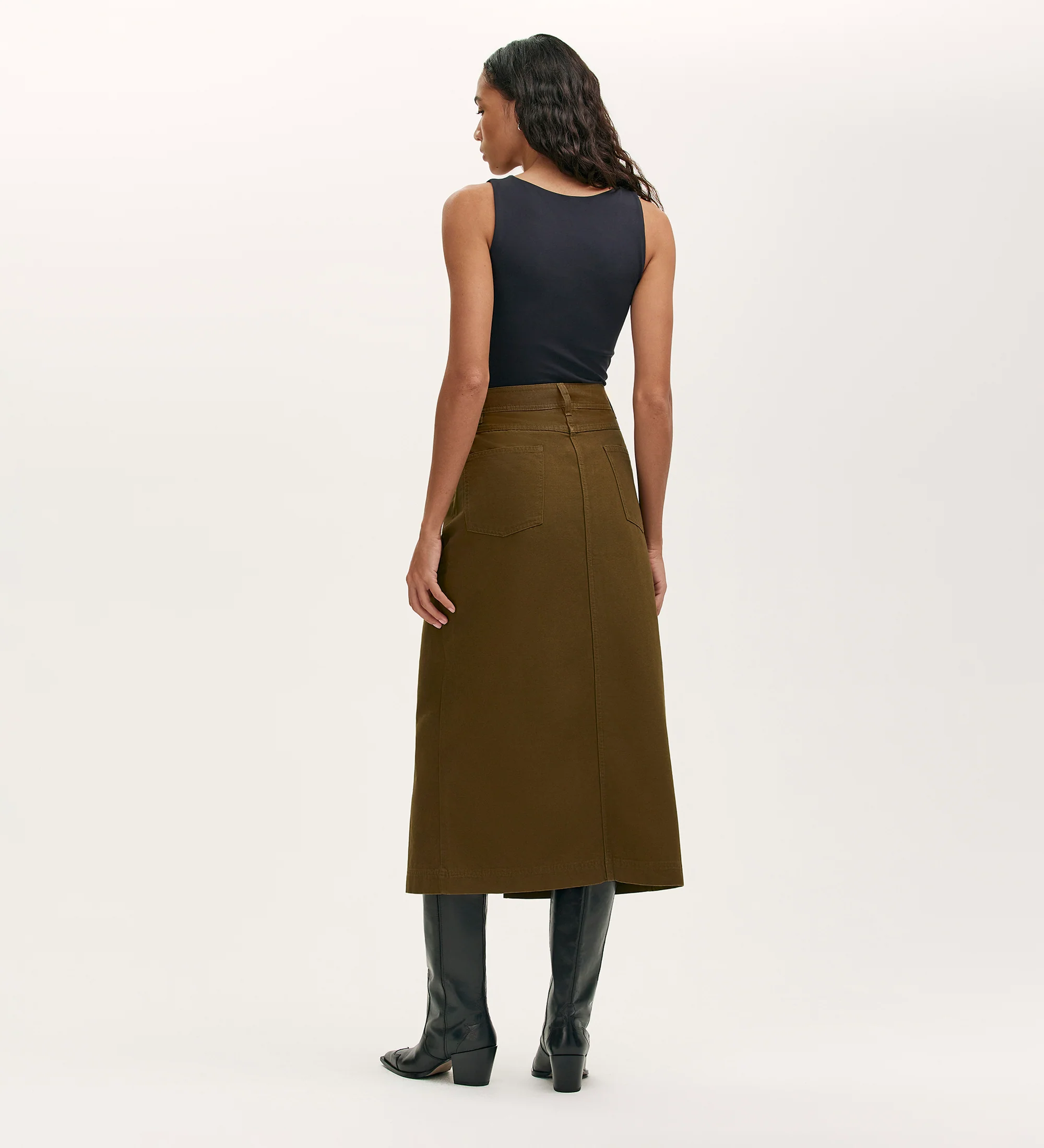Beth Khaki Canvas Midi Skirt - Image 4