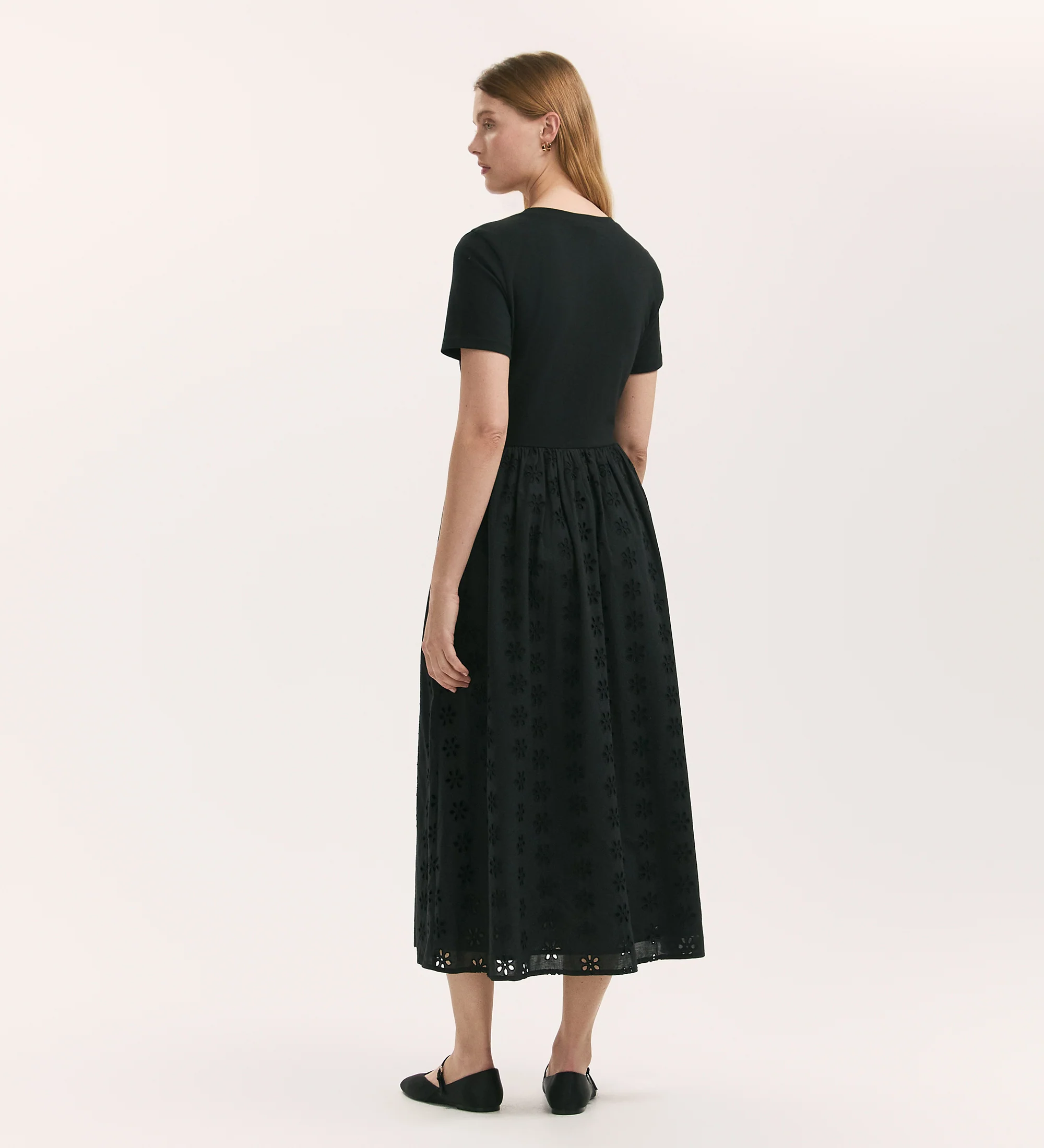 Brea Black Cotton Embroidered Midi T-Shirt Dress - Image 4