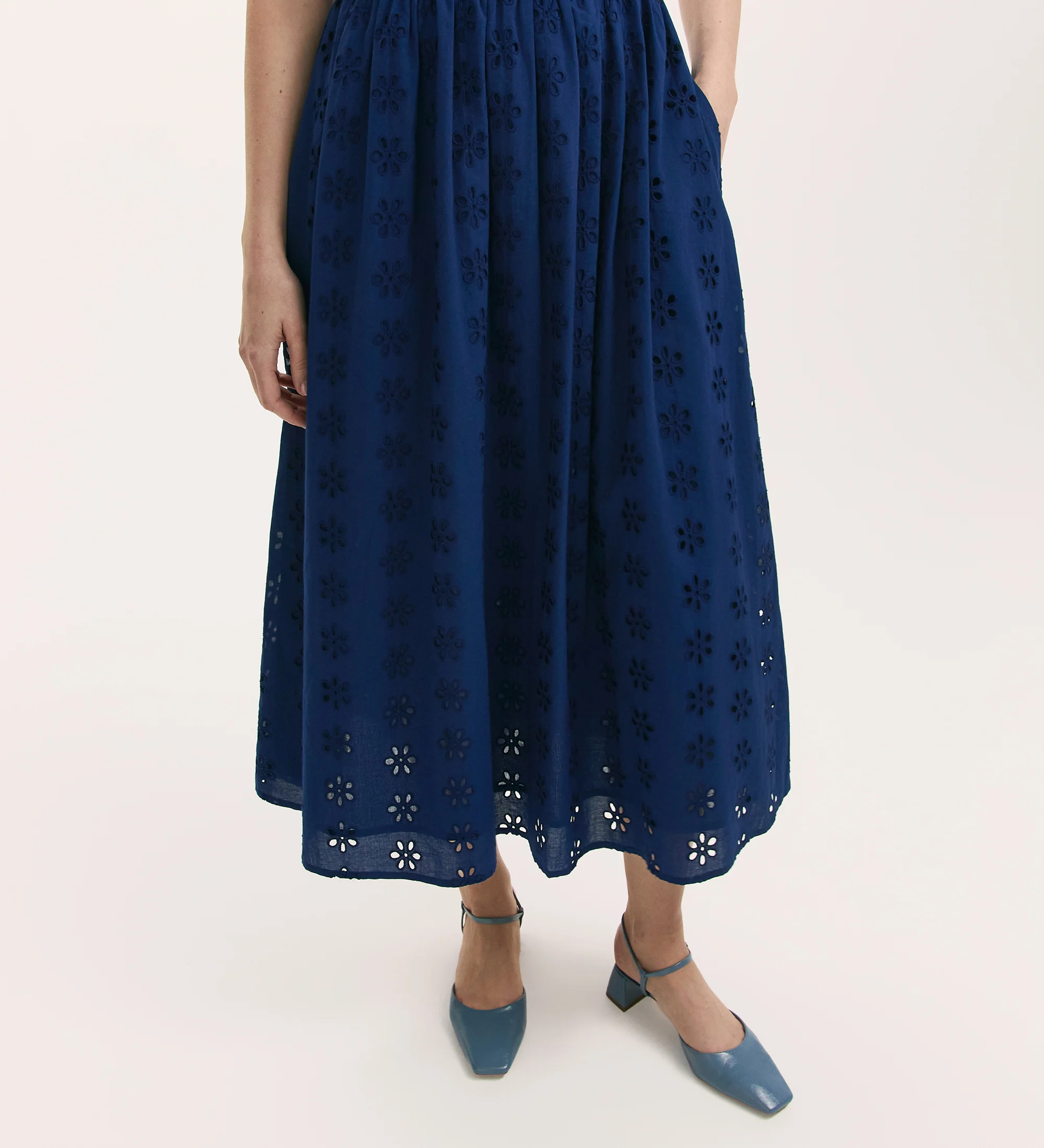Brea Indigo Cotton Embroidered Midi T-Shirt Dress - Image 3