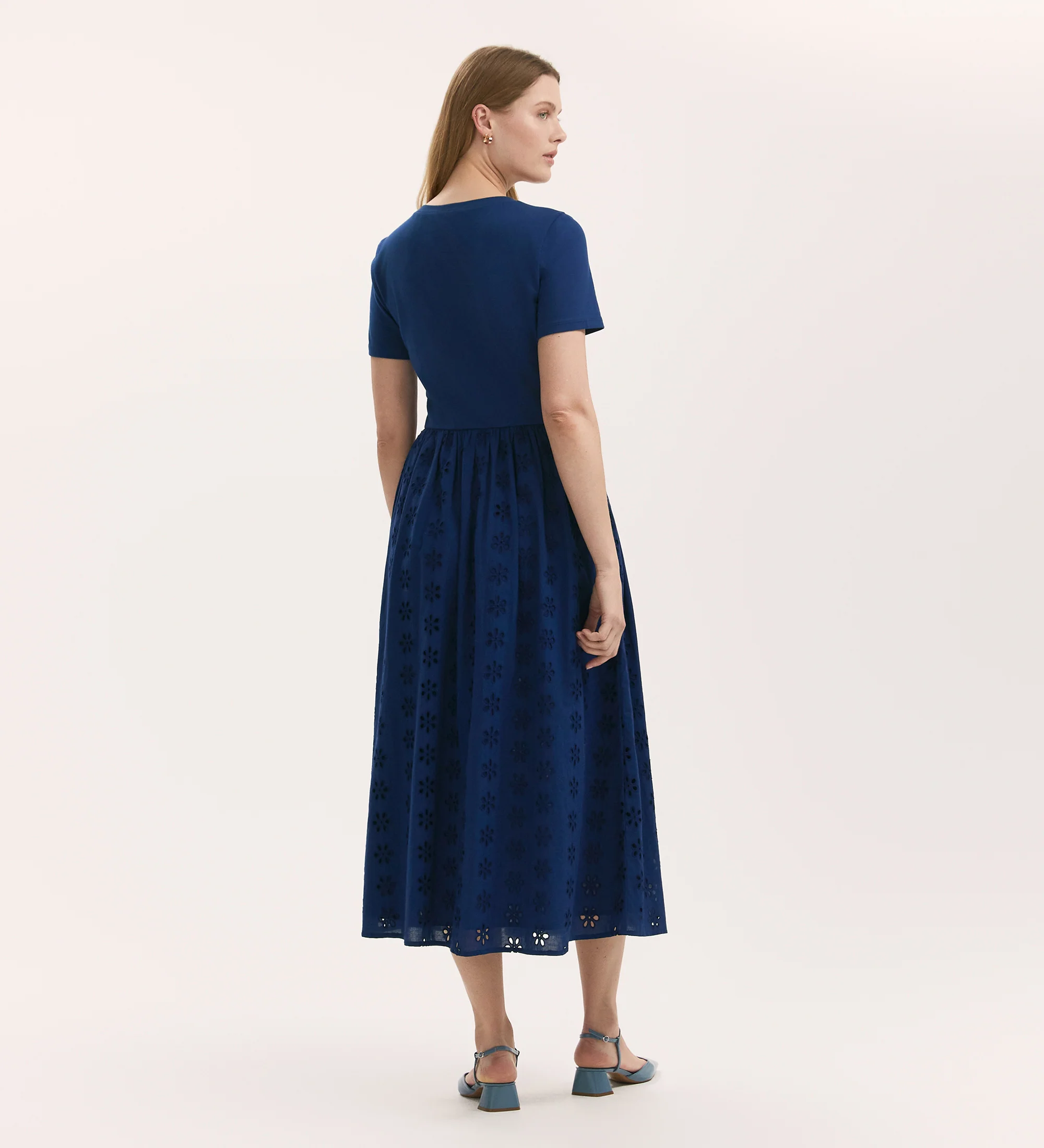 Brea Indigo Cotton Embroidered Midi T-Shirt Dress - Image 4
