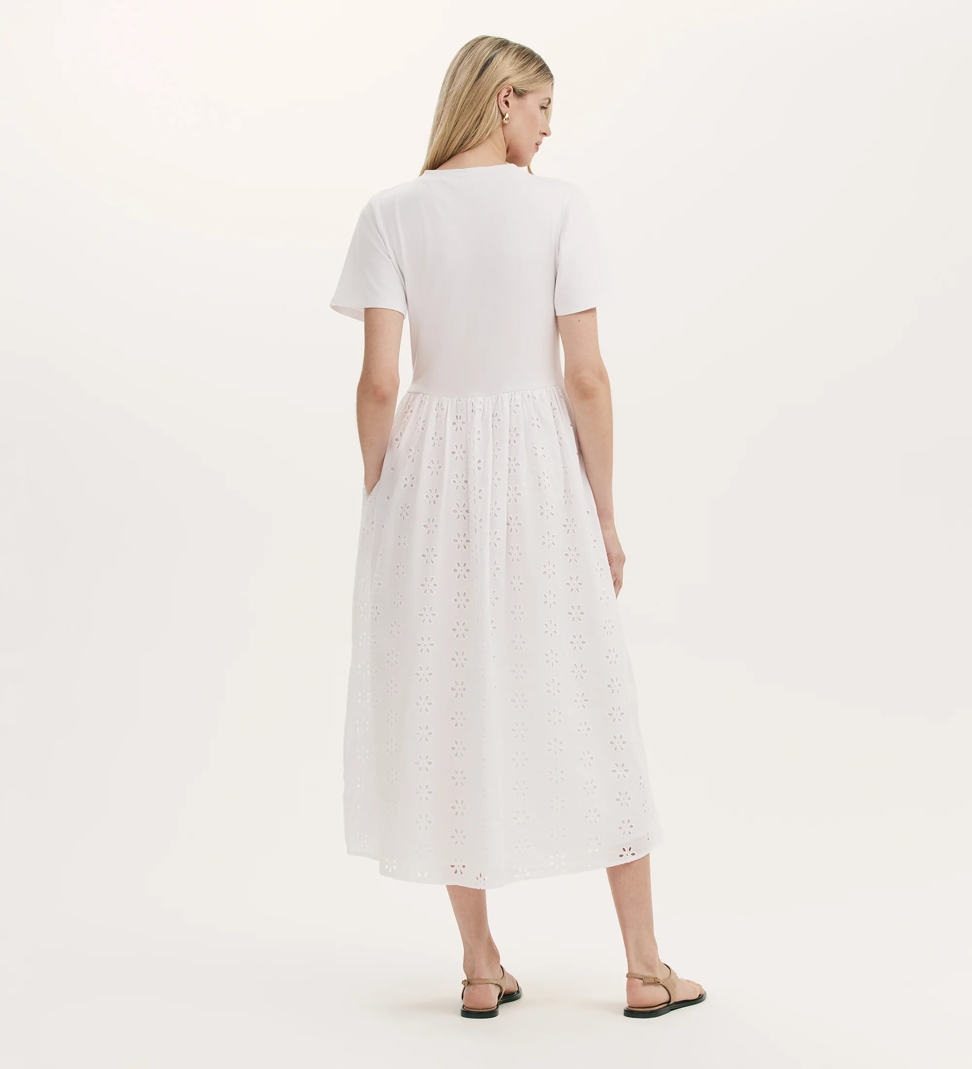 Brea White Cotton Embroidered Midi T-Shirt Dress - Image 4