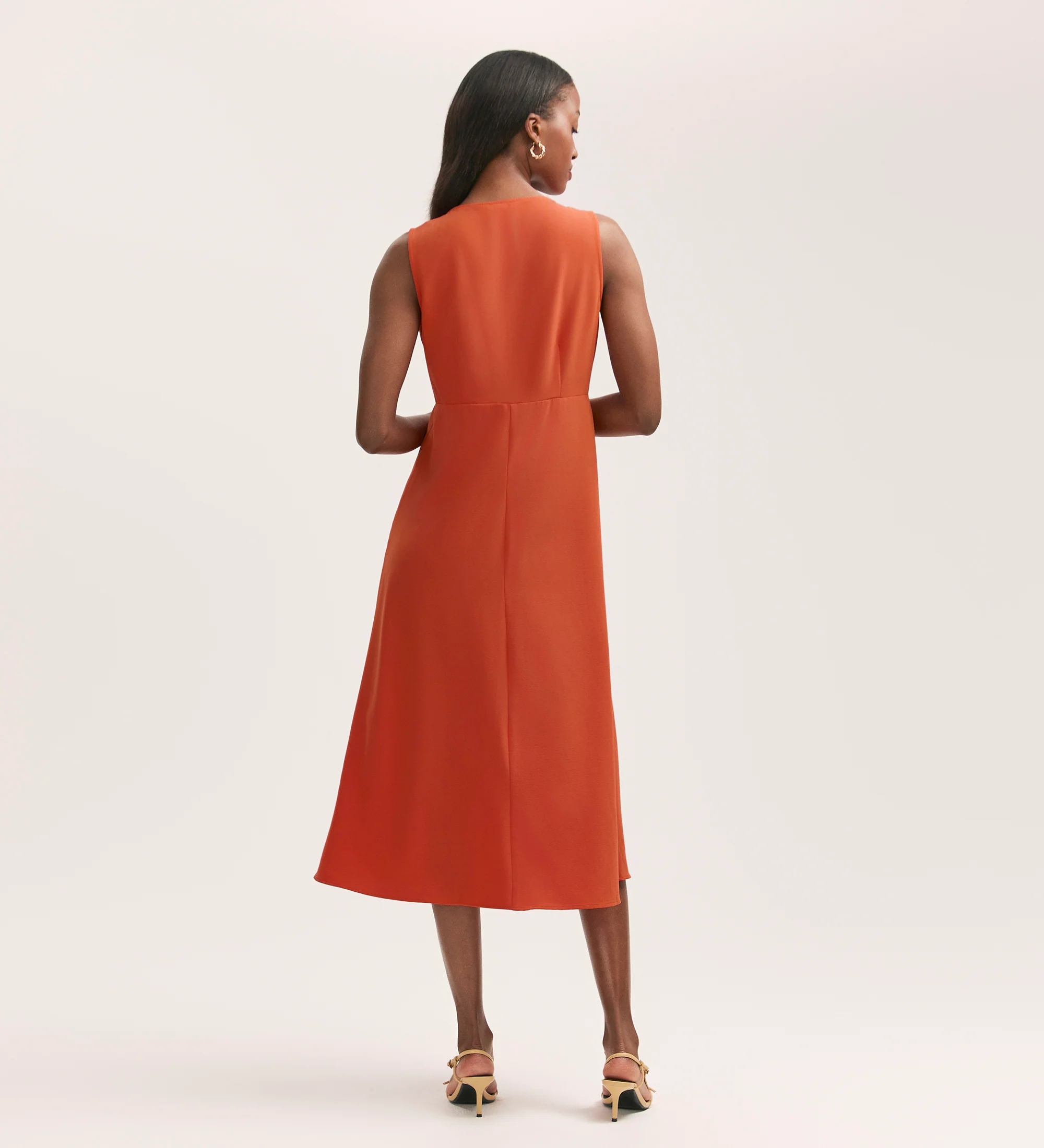 Brionie Orange Crepe Sleeveless Midi Dress - Image 4