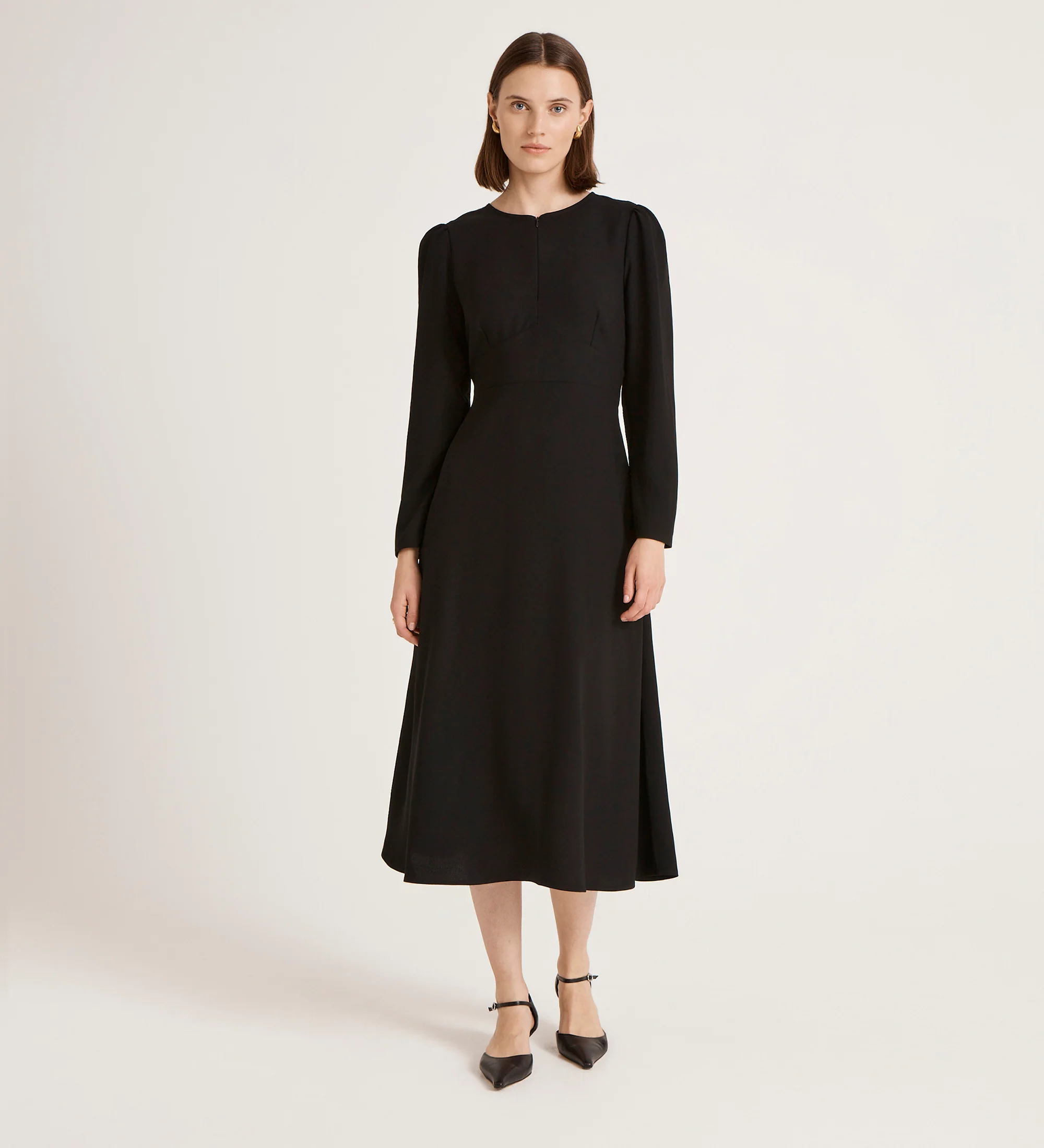 Caley Black Crepe Midi Dress - Image 3
