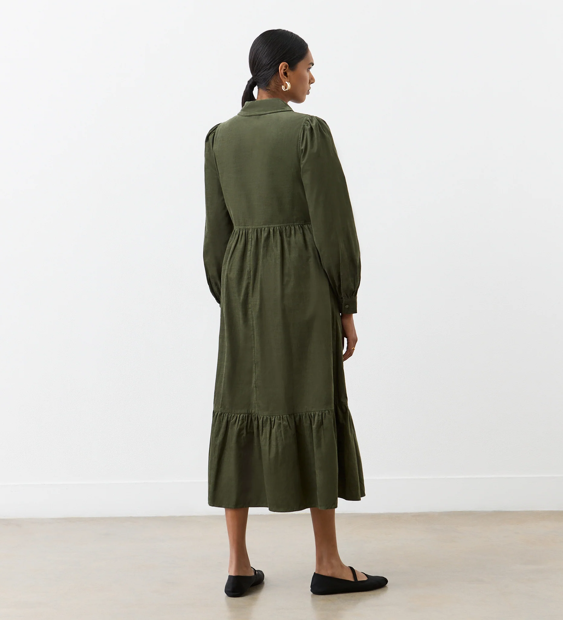 Callie Khaki Corduroy Midi Dress - Image 4