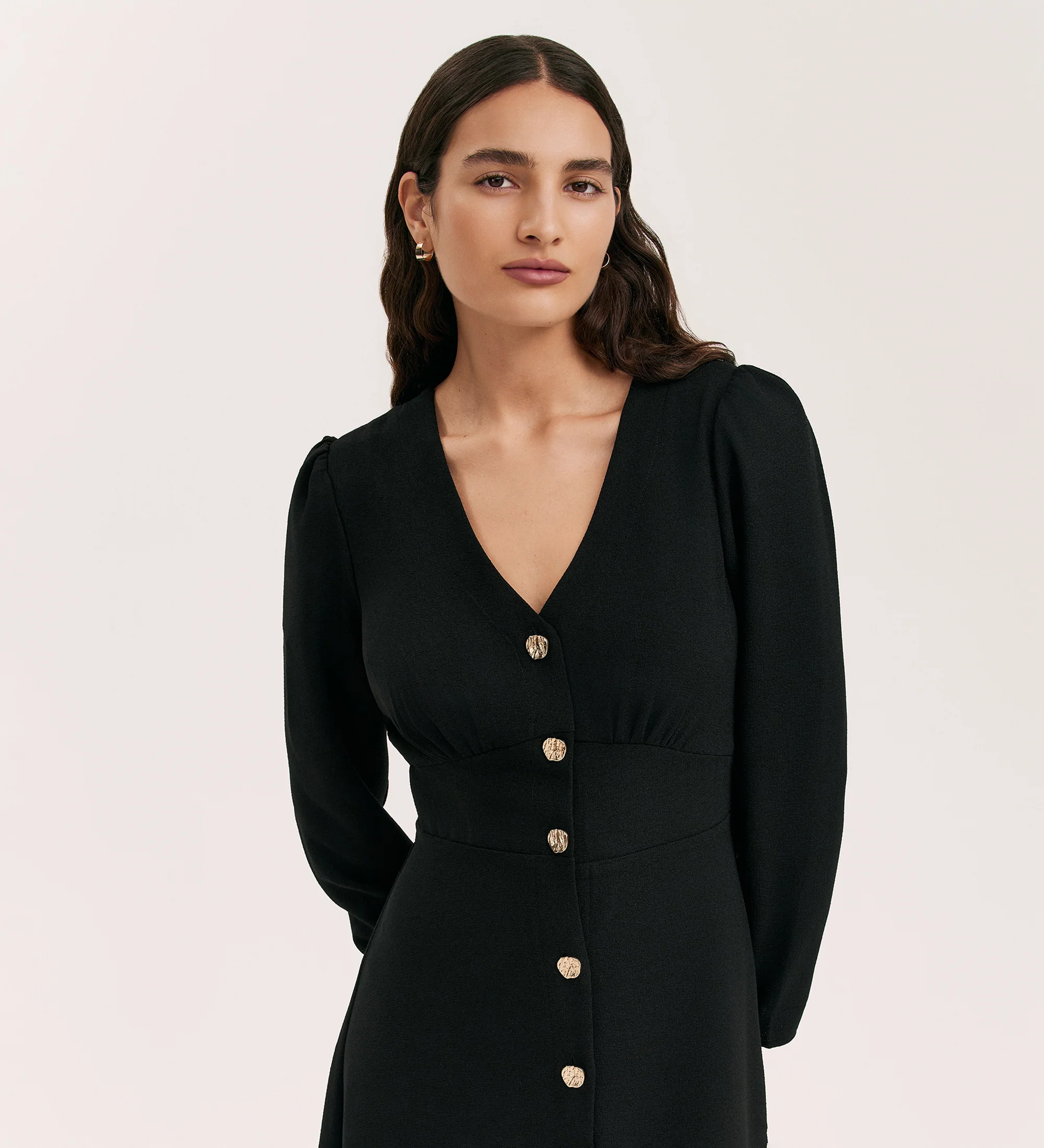 Caprice Black Crepe Midi Dress - Image 2