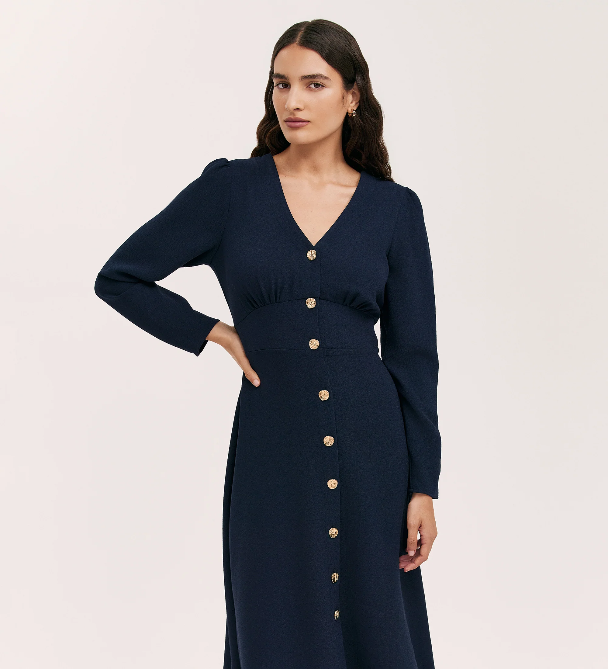 Caprice Navy Crepe Midi Dress - Image 3