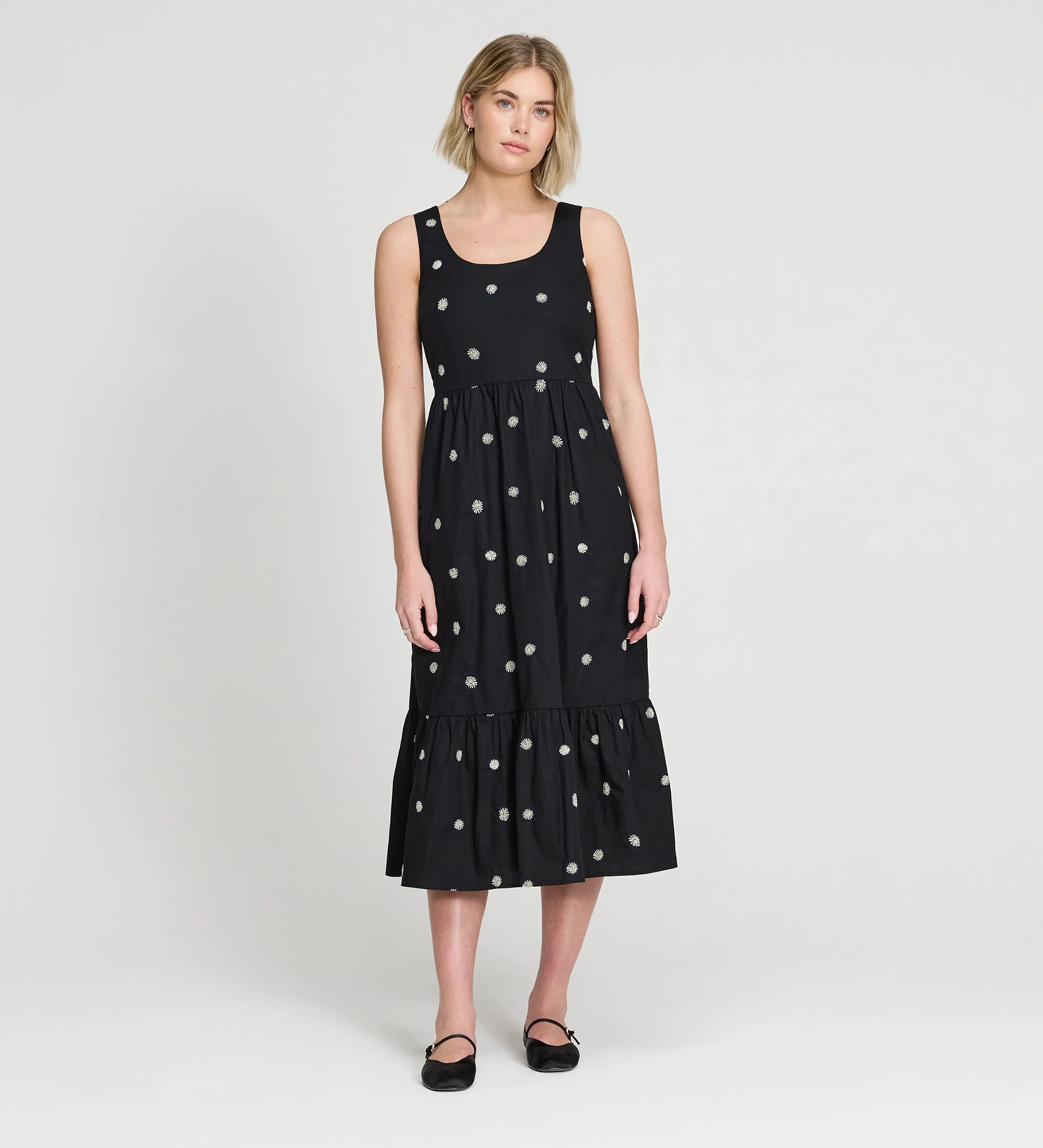 Cara Black Gingham Seersucker Tiered Midi Dress - Image 5