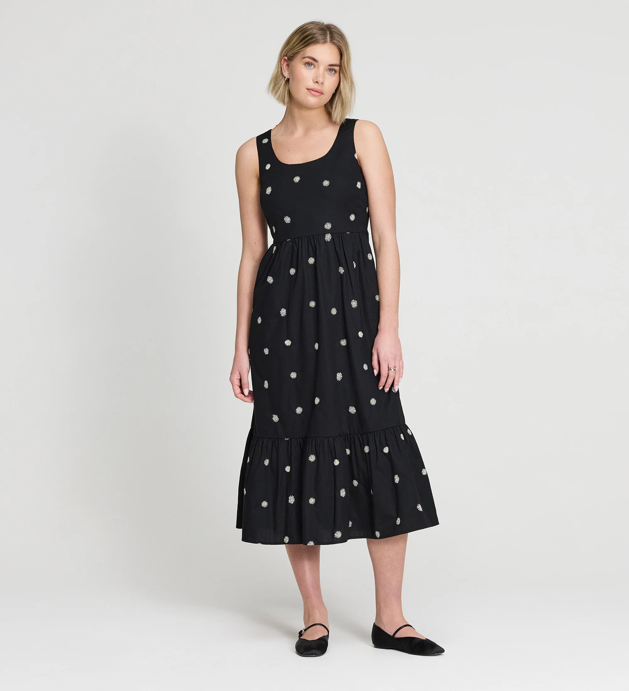 Cara Black Gingham Seersucker Tiered Midi Dress - Image 6