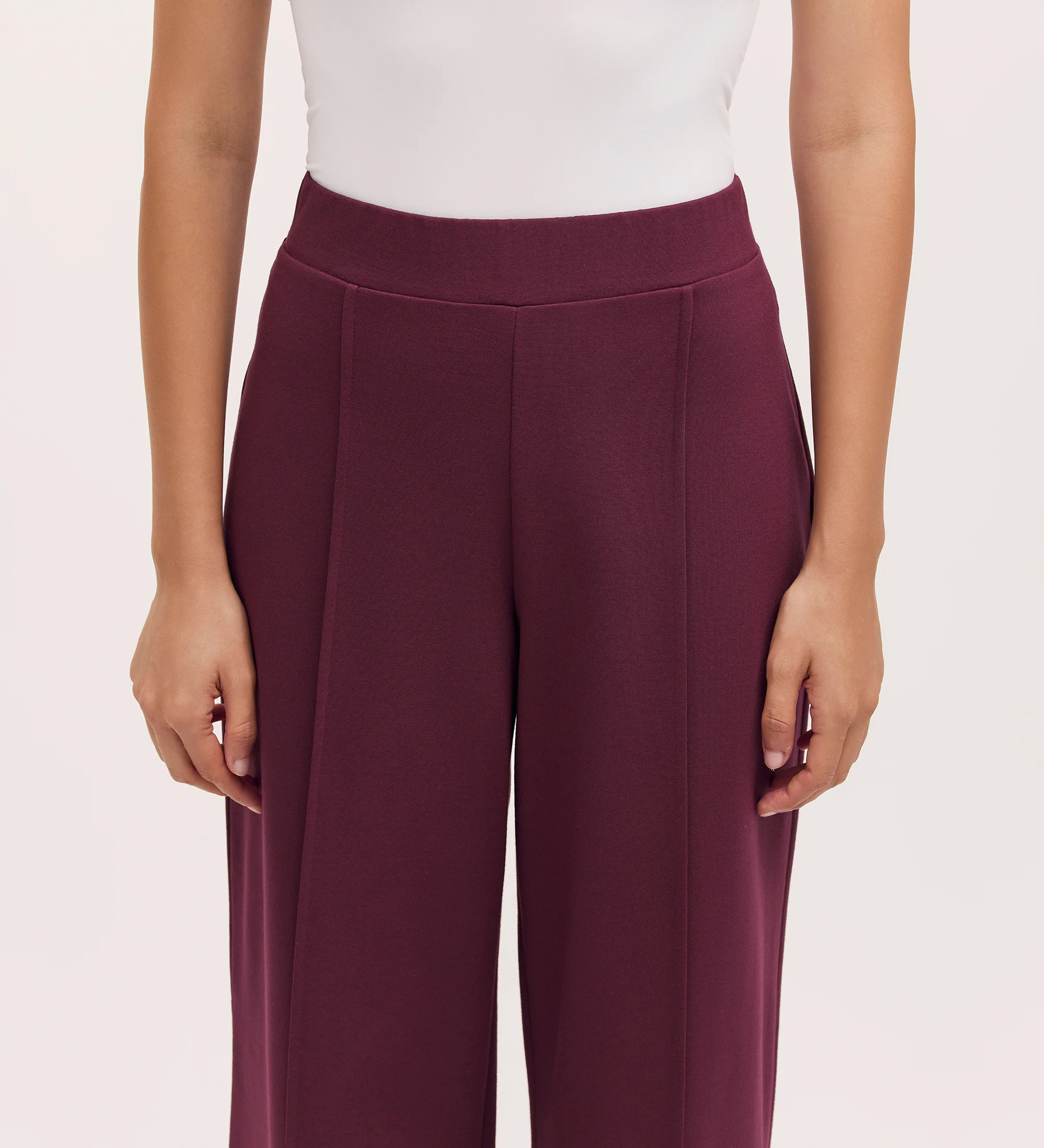 Caryl Burgundy Ponte Jersey Wide Leg Trouser - Image 3